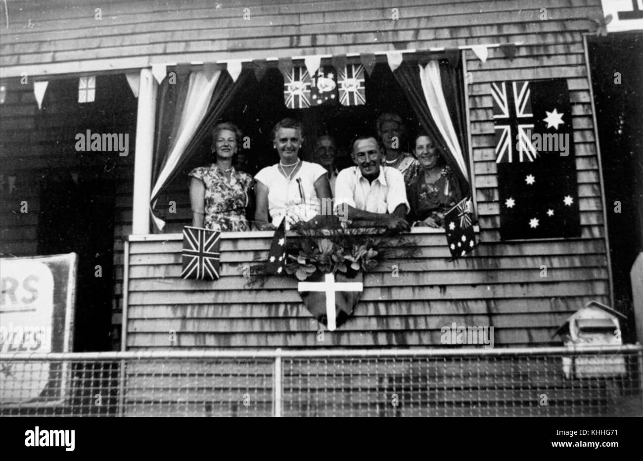 1 69803 'Belvedere' im Coronation Drive, Brisbane, für die Queen und Prinz Philip's Besuch im März 1954 eingerichtet Stockfoto
