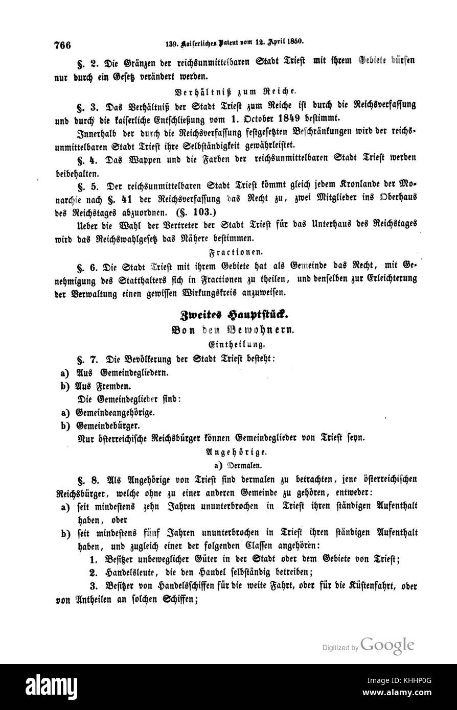 Reichsgesetzblatt (Österreich) 1850 0766 Stockfoto