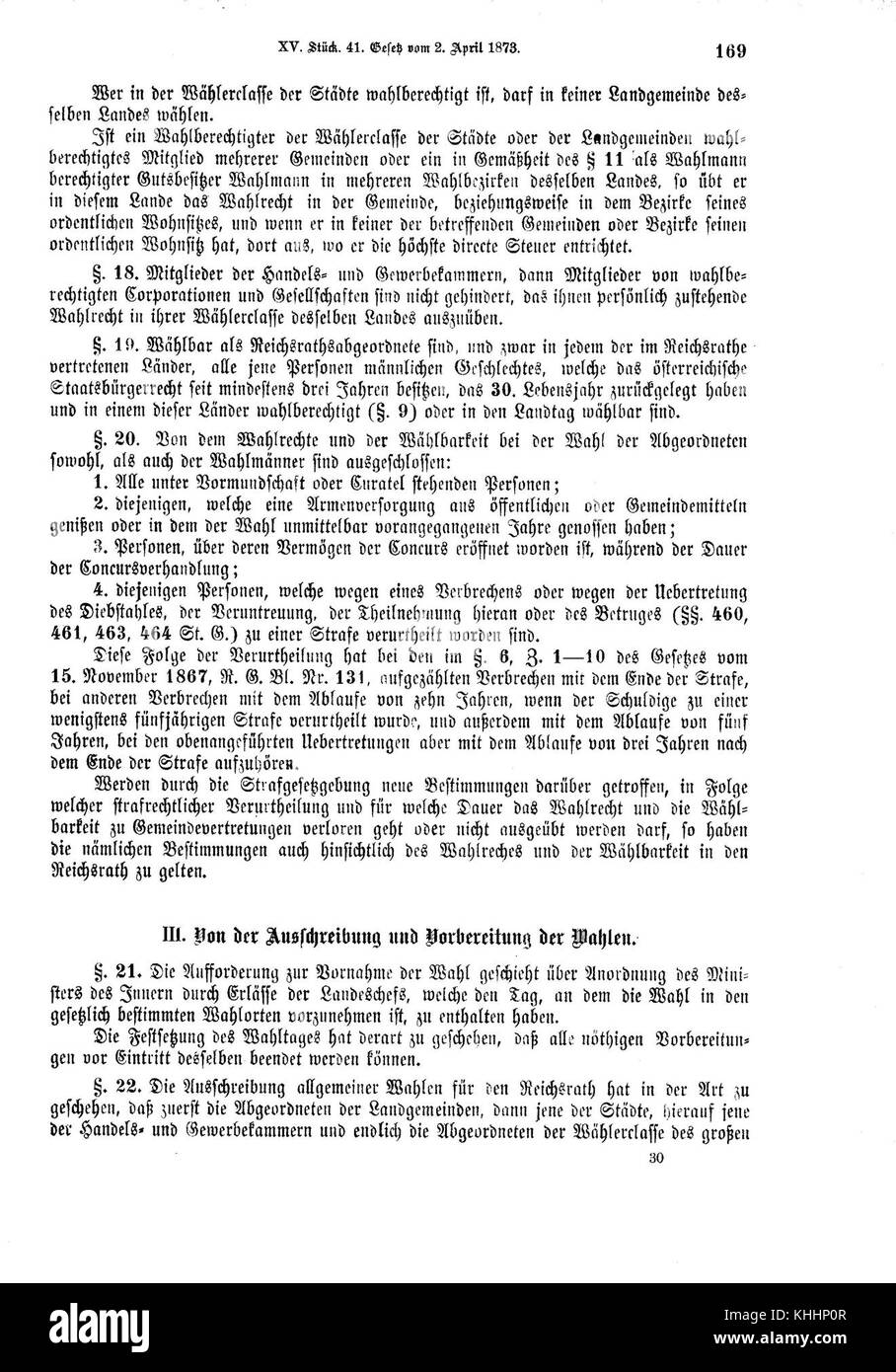 Reichsgesetzblatt (Österreich) 1873 0169 Stockfoto