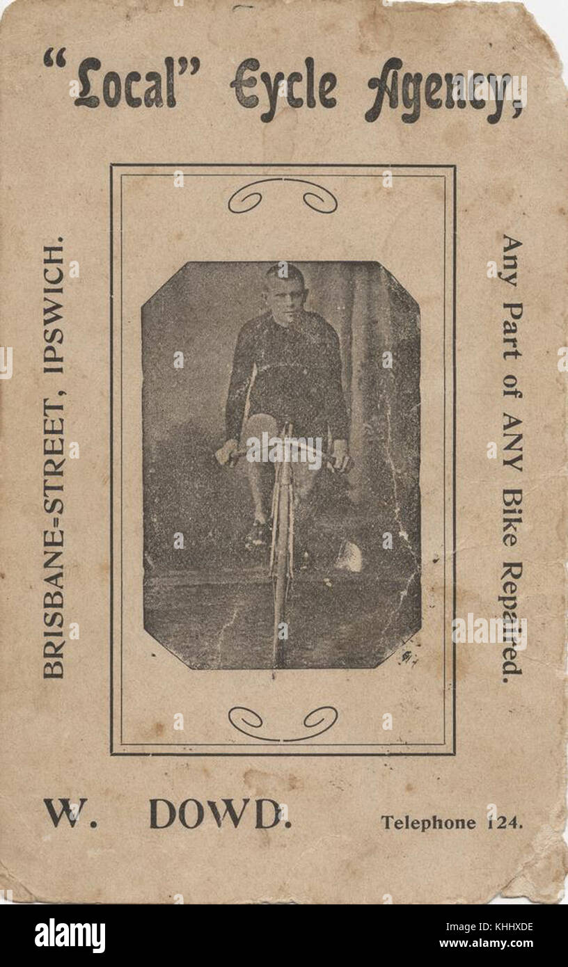 2 298899 Postkarte für eine Fahrradreparaturwerkstatt von W. Dowd in Ipswich besessen Stockfoto