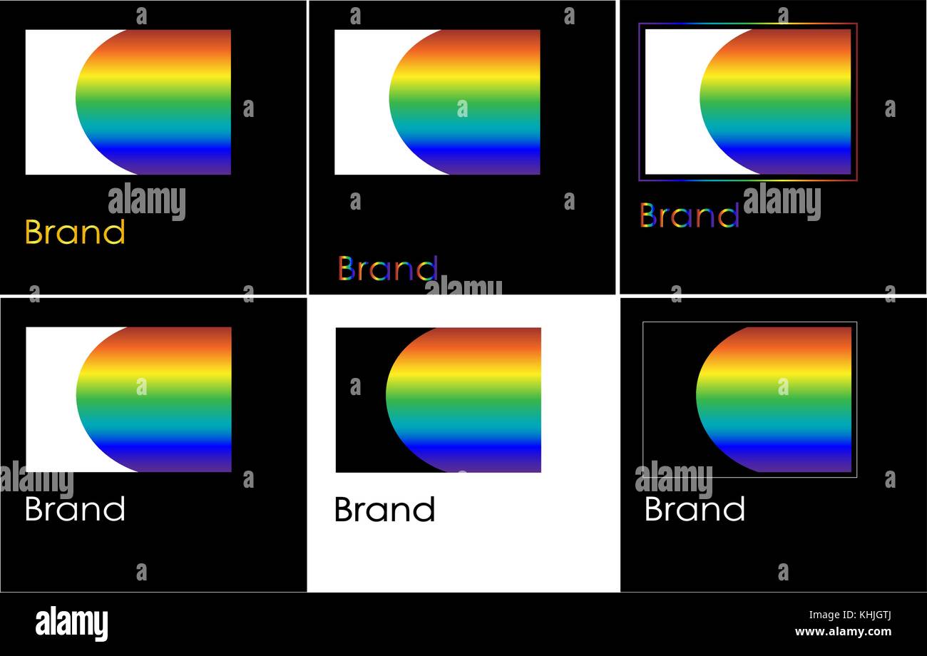 Abstraktion von sieben Regenbogenfarben in einem Rechteck rainbow Logo Stock Vektor