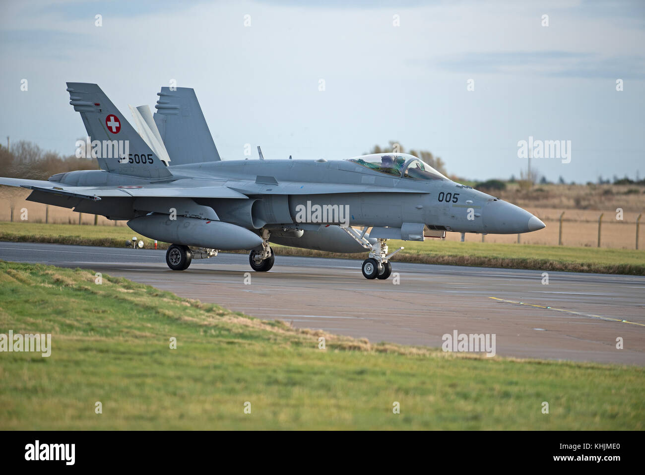 Swiss Air Force McDonnell Douglas F/A 18 C-Flugzeuge, die auf 4 Woche Übung an RAF Lossiemouth Schottland. Stockfoto