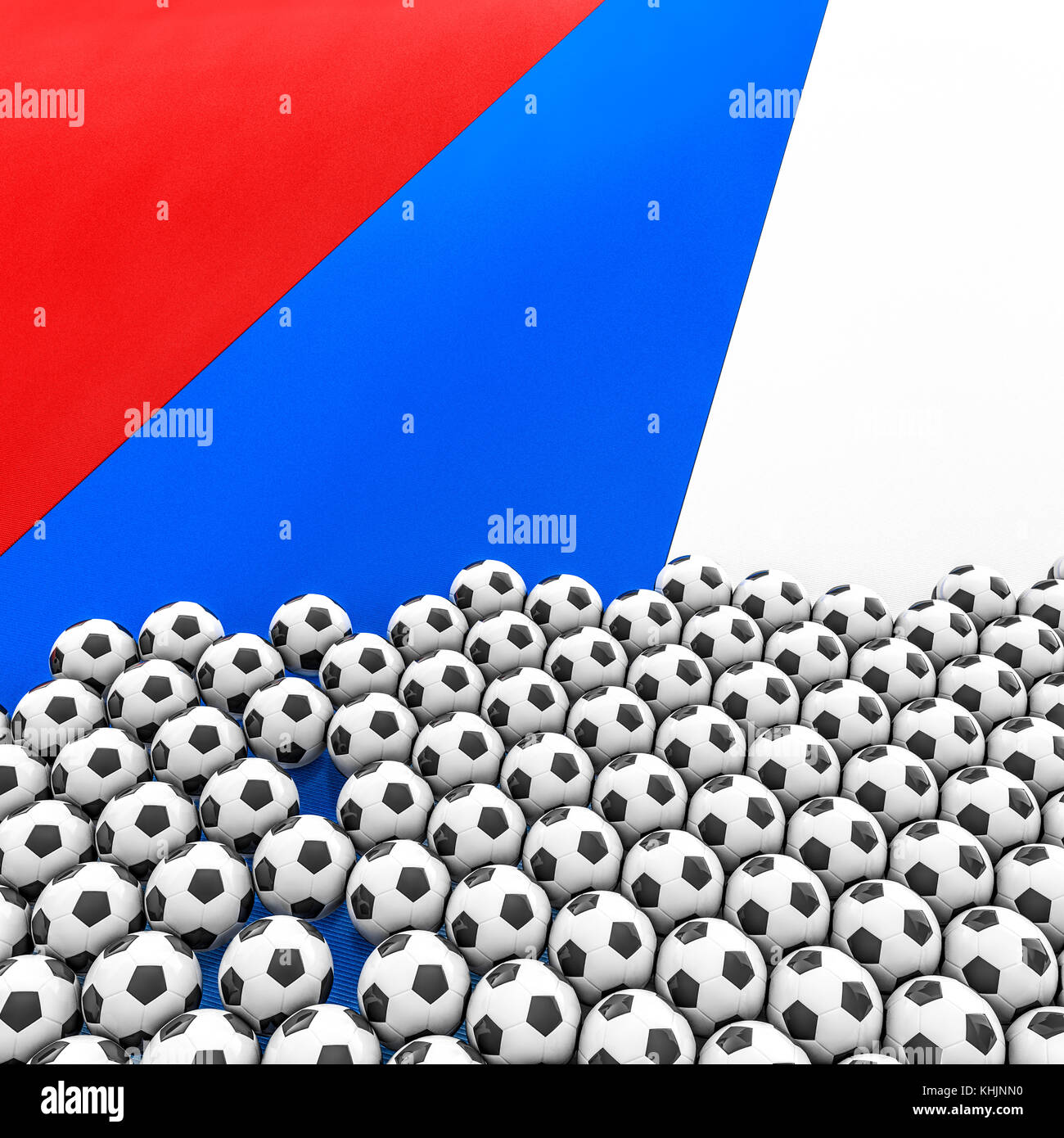 Russland Fußball Hintergrund/3D-Darstellung der fußbälle auf russische Föderation Flagge Stockfoto