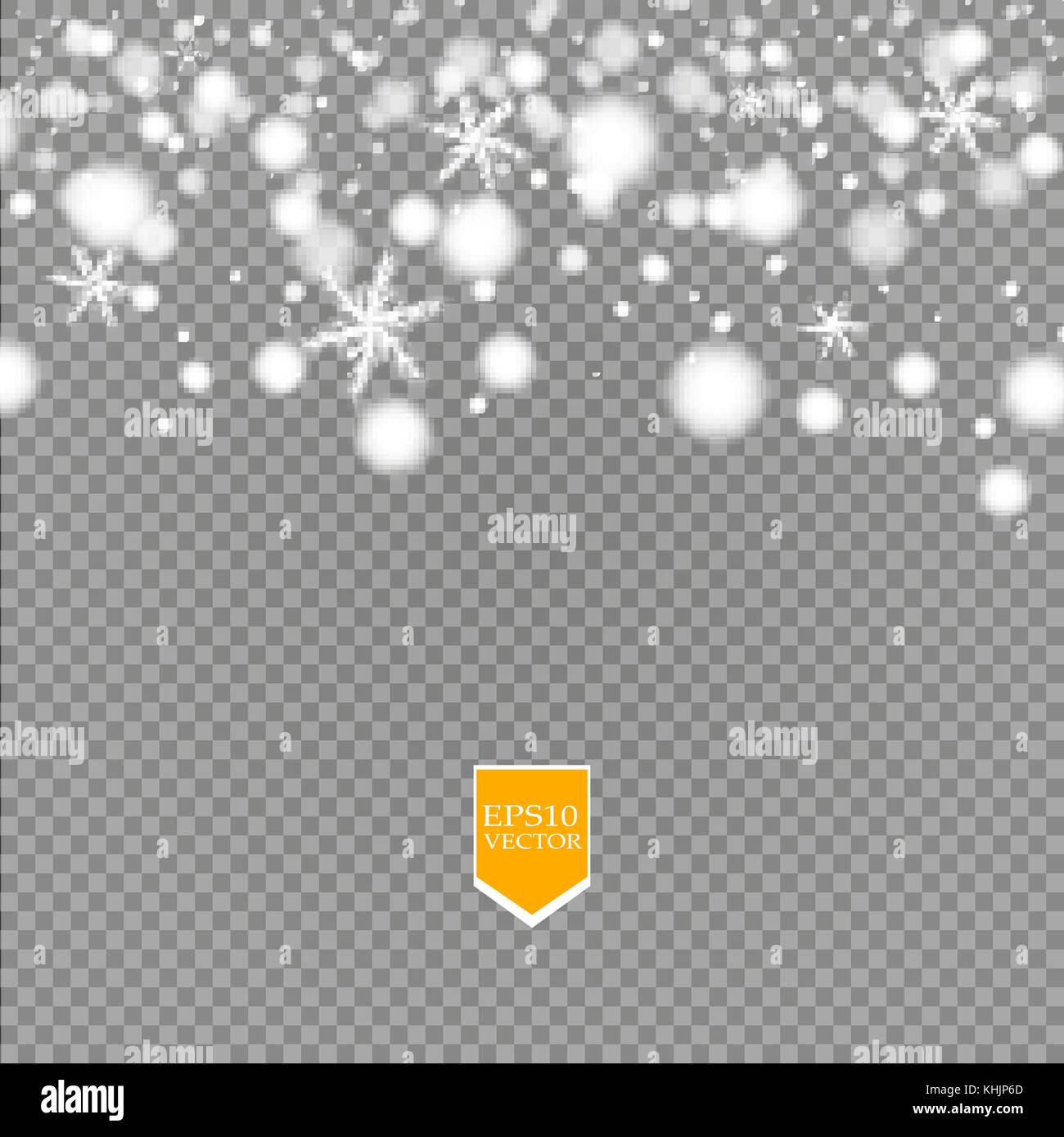 / Weiße Schneeflocke mit Glitzer auf transparentem Hintergrund isoliert. Weihnachtsdekoration mit leuchtend glitzernde Lichteffekt. Vektor Stock Vektor