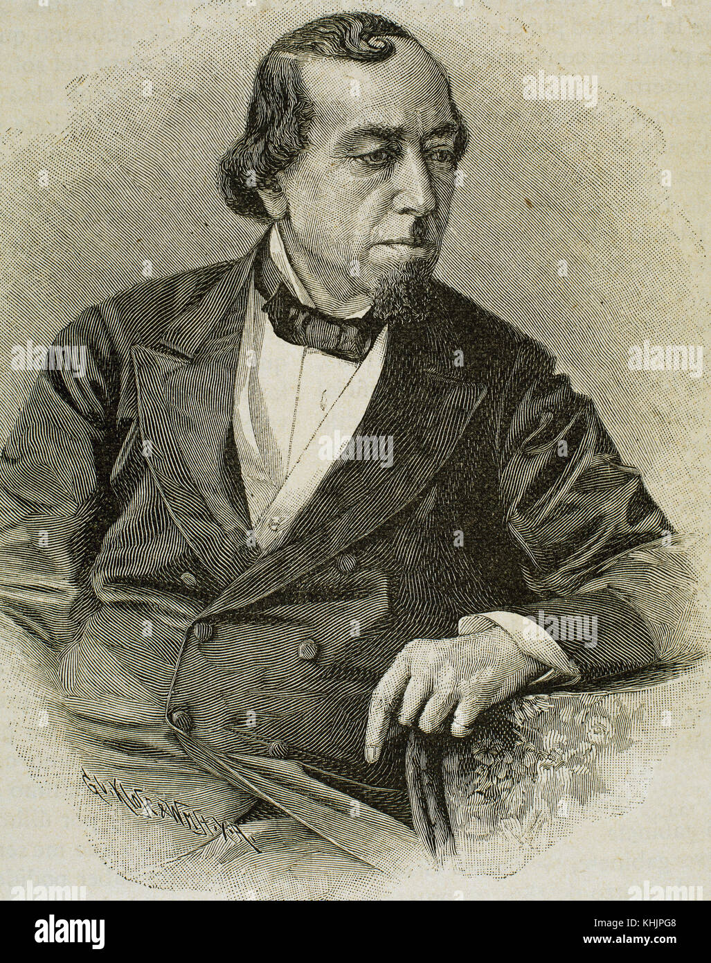 Benjamin Disraeli (1804-1881). 1. Earl of Beaconsfield. Britische Politiker und Schriftsteller. Er diente als Premierminister des Vereinigten Königreichs zweimal. Porträt. Kupferstich von Klose. Stockfoto