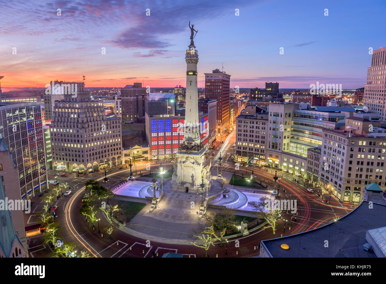 Indianapolis, Indiana, USA Skyline über Monument Circle. Stockfoto
