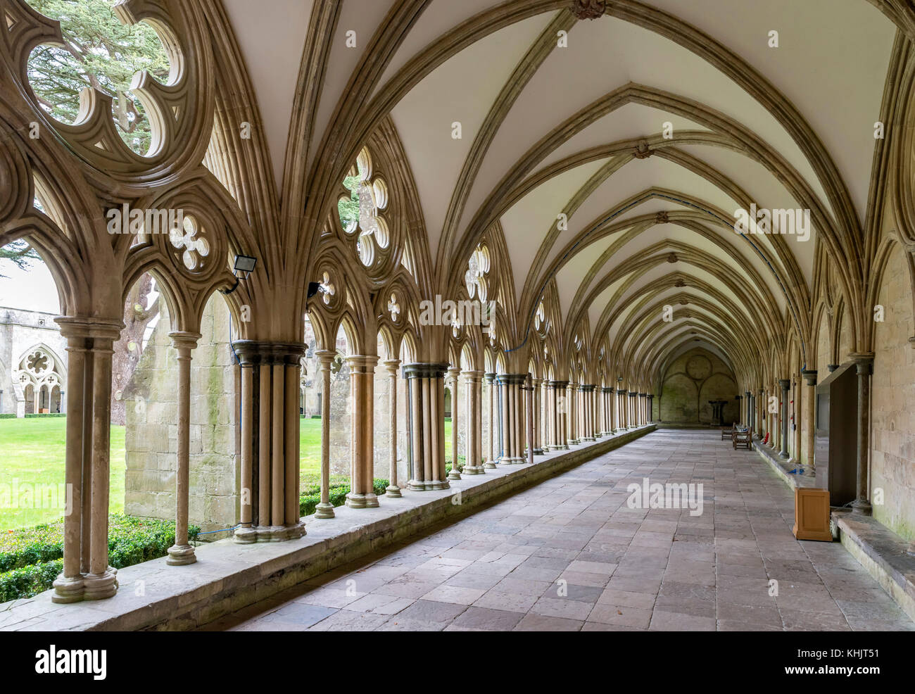 Kreuzgang der Kathedrale von Salisbury, Salisbury, Wiltshire, England, Großbritannien Stockfoto