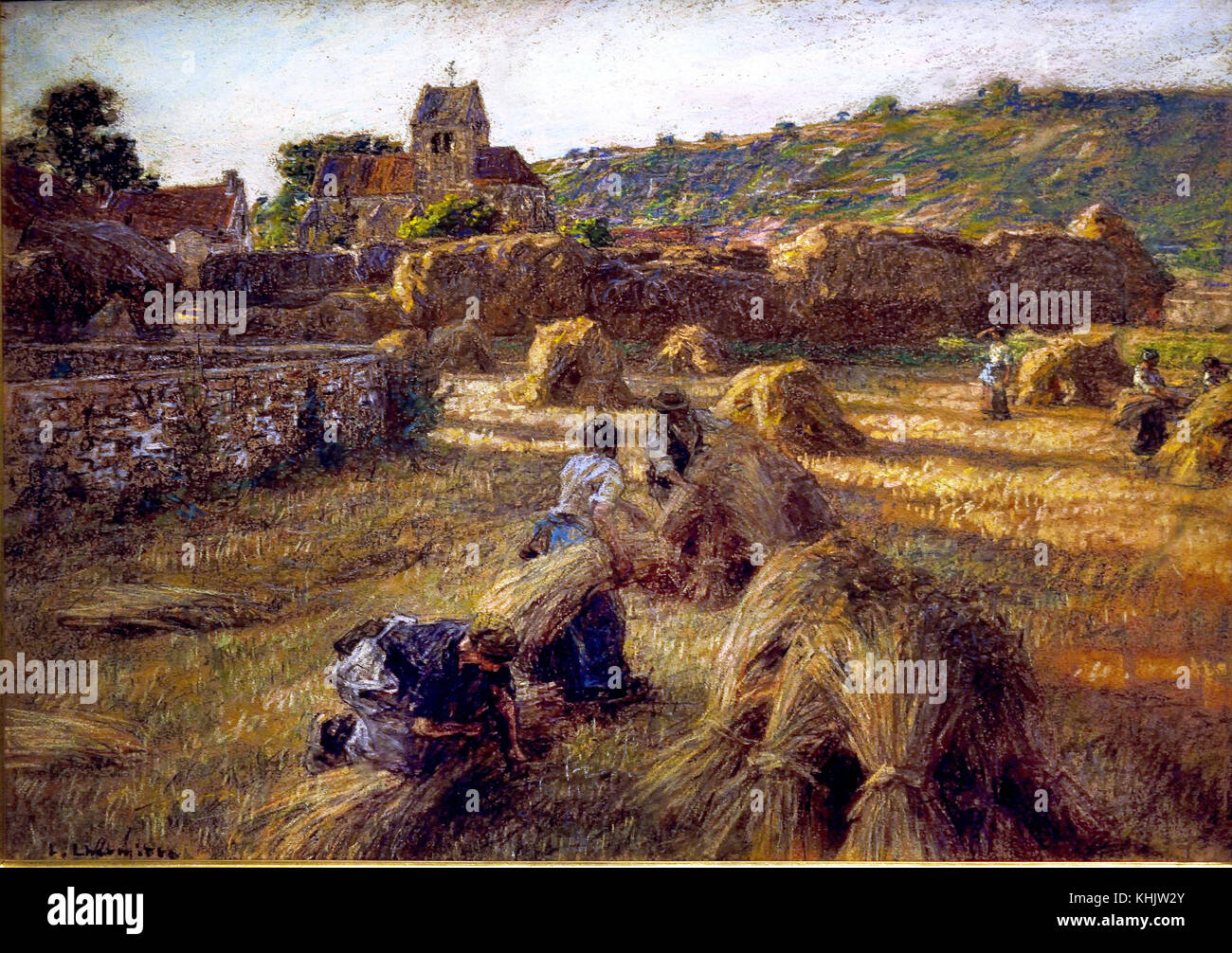 Erntemaschinen 1870- 1880 Léon Augustin Lhermitte 1844-1925 war ein französischer Maler und Radler, dessen Hauptthema ländliche Szenen waren, die Bauern bei der Arbeit darstellen. , Frankreich. Stockfoto