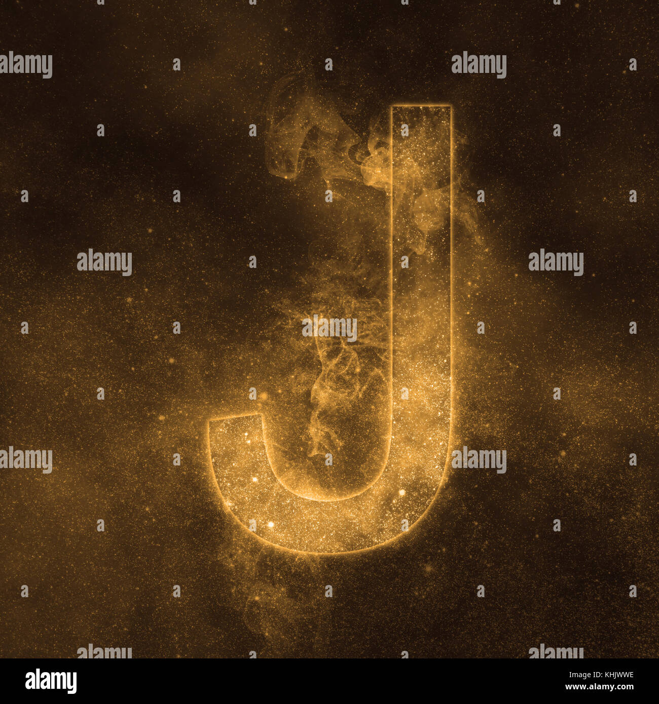 Buchstabe J alphabet Symbol. Platz Schreiben, Nachthimmel Schreiben. Stockfoto