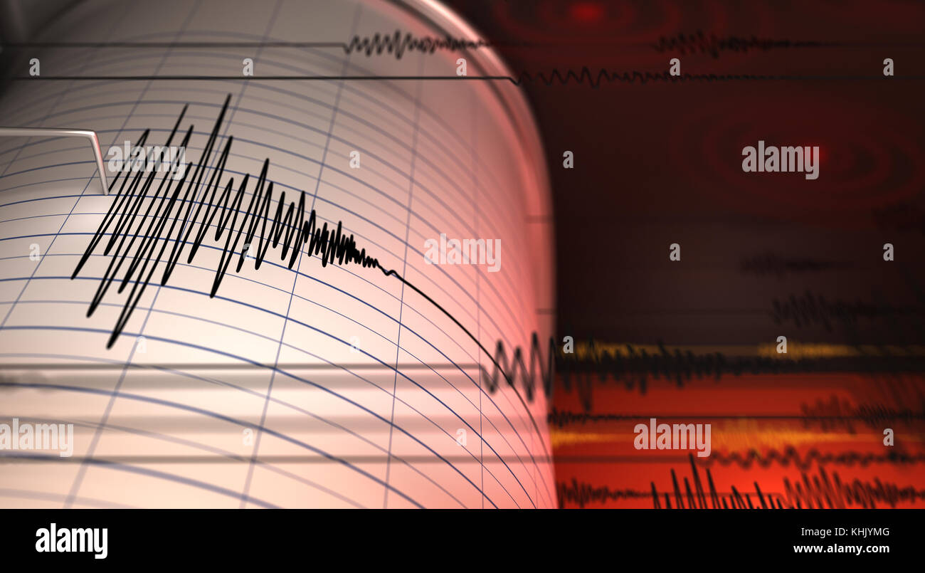 Seismograph und Erdbeben - 3D-Rendering Stockfoto