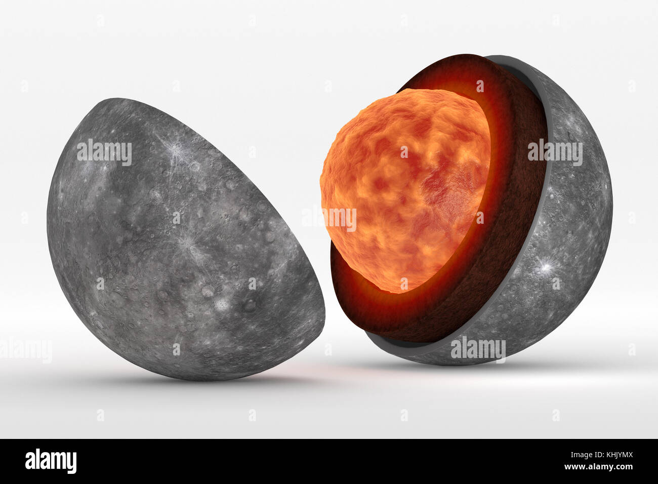 Dieses Bild stellt die interne Struktur des Planeten Merkur. Es ist eine fotorealistische 3D-Rendering in Still life Darstellung Stockfoto