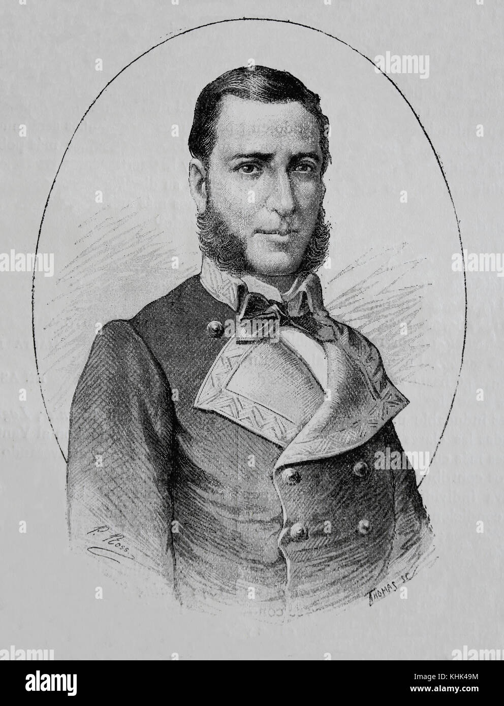 Castro Mendez Nunez (1824-1869). Spanischer Marineoffizier. Portait. Gravur, 1883. Stockfoto