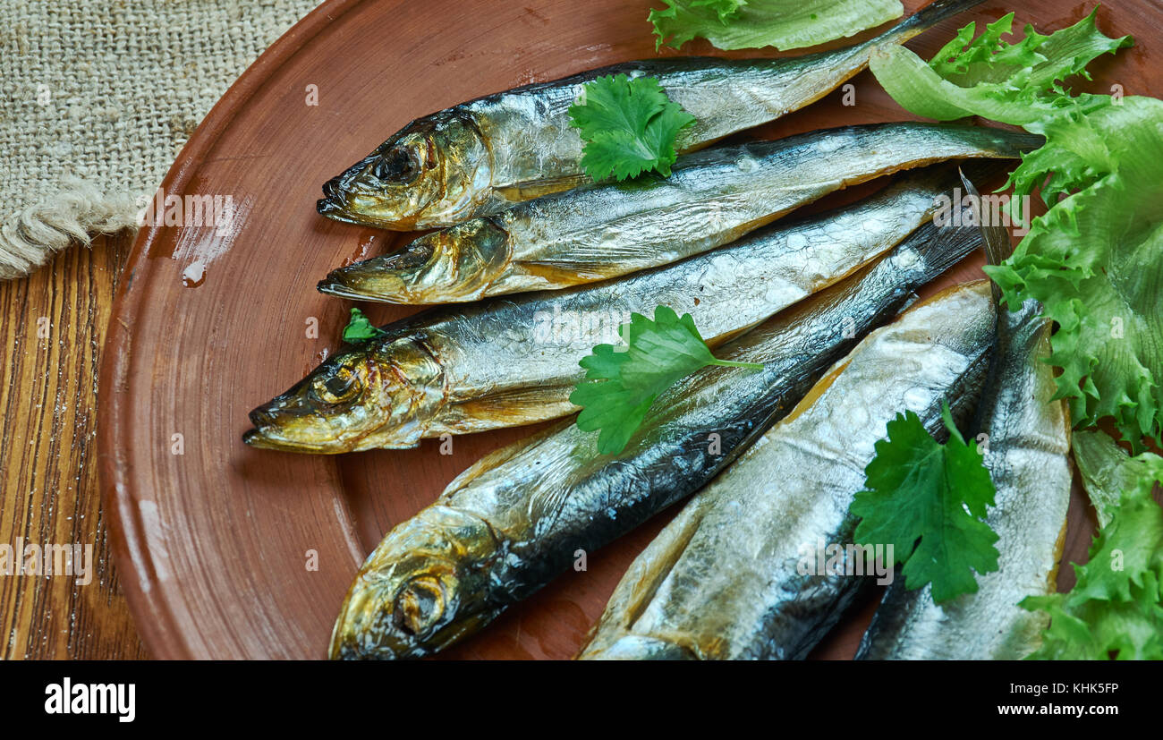 Kieler Sprotte - geräucherter Fisch nordeuropäische Länder, einschließlich der baltischen Staaten, Skandinavien, Irland, Deutschland, Polen und Russland. Stockfoto