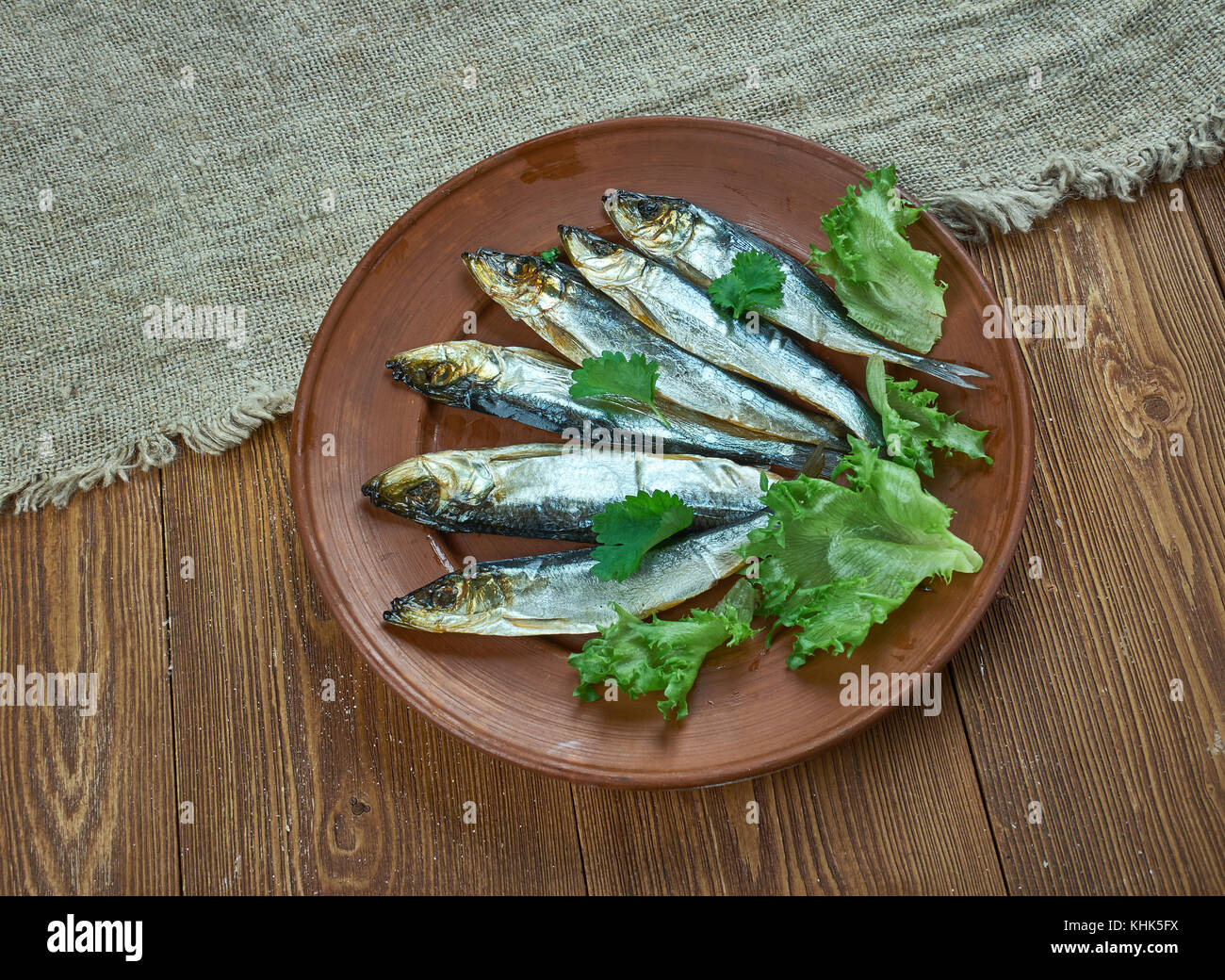 Kieler Sprotte - geräucherter Fisch nordeuropäische Länder, einschließlich der baltischen Staaten, Skandinavien, Irland, Deutschland, Polen und Russland. Stockfoto