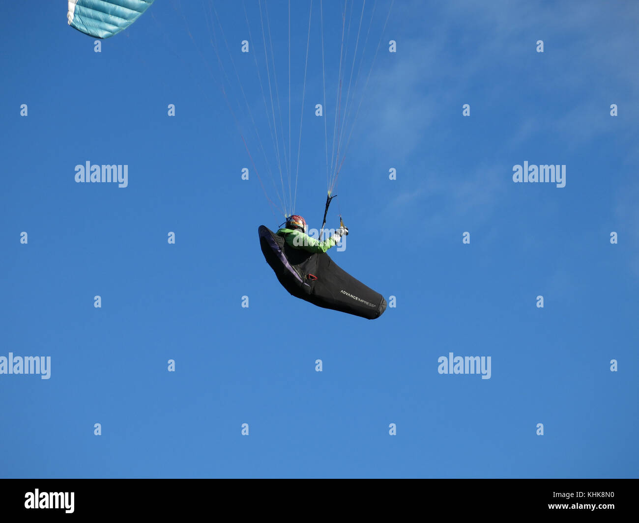 Paragliding vom Parlick Hecht in der Nähe von Chipping, Lancashire, England. Stockfoto