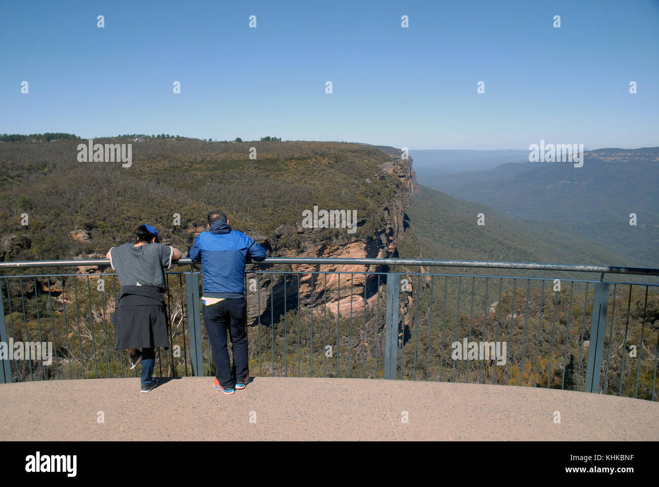 Blick von Sublime Point Lookout, Wentworth Falls, New South Wales, Australien. Stockfoto