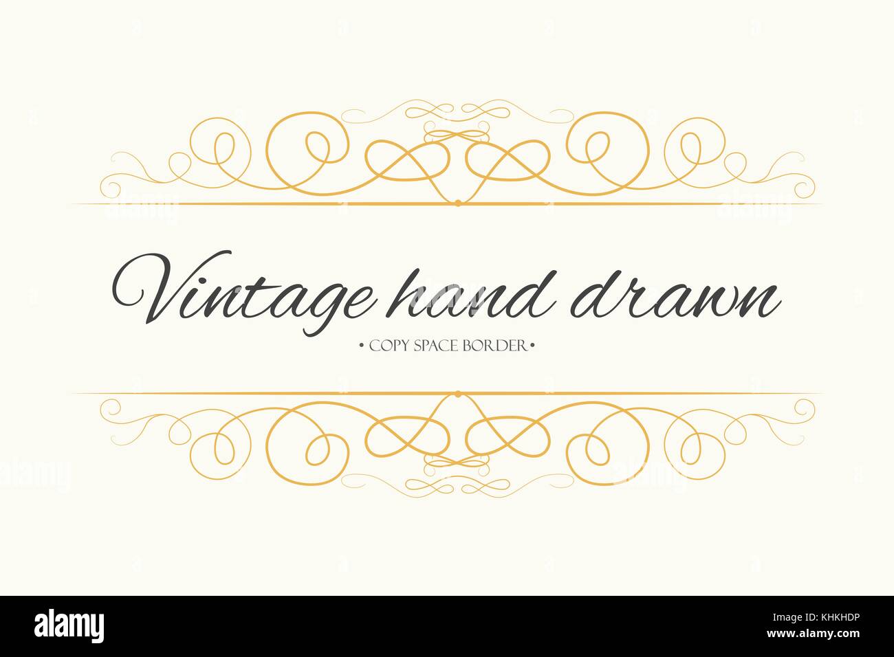 Vektor hand blüht gezeichnet, Text, Grafik Design Element. designer vintage Golden Line border Frame. Hochzeit Einladung besuchen Sie Karte, Seite Dez Stock Vektor