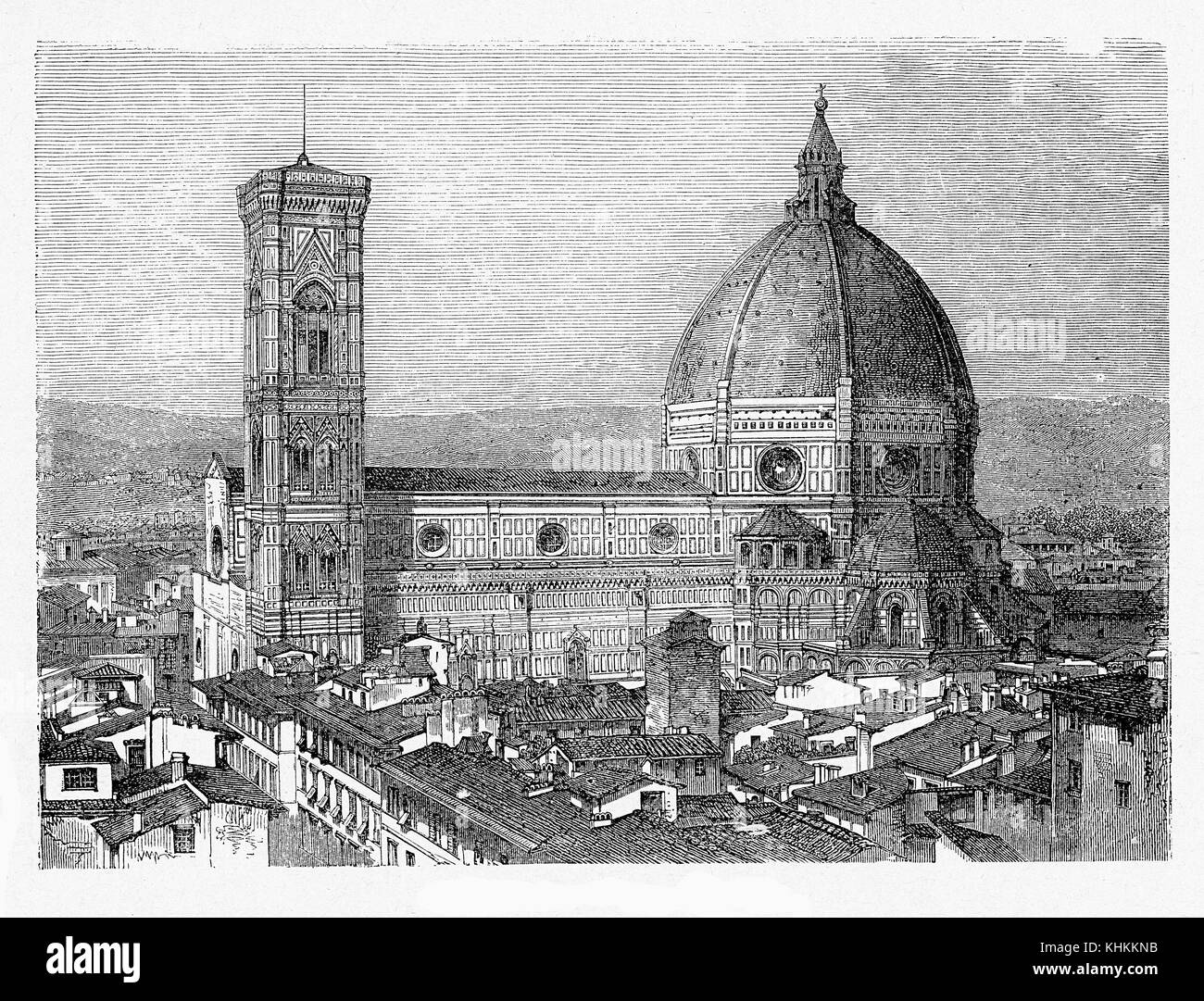 Kathedrale von Florenz mit dem freistehenden campanile von Giotto und der Kuppel von Brunelleschi, erbaut im XIV Jahrhundert im florentinischen gotischen Stil Stockfoto