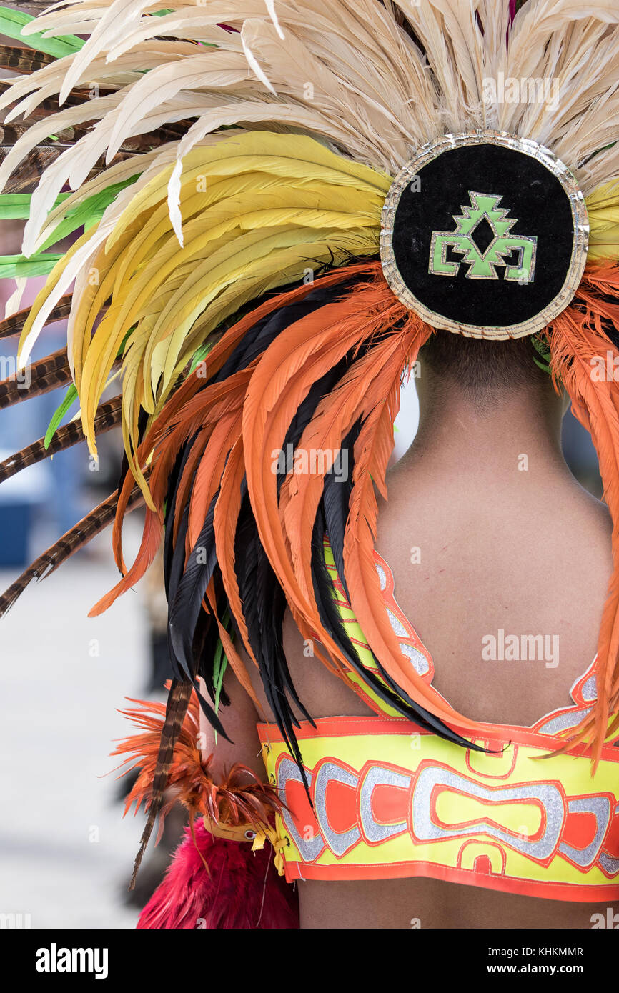 Mexikanischen indigenen Kopf Kleid Nahaufnahme details Stockfoto