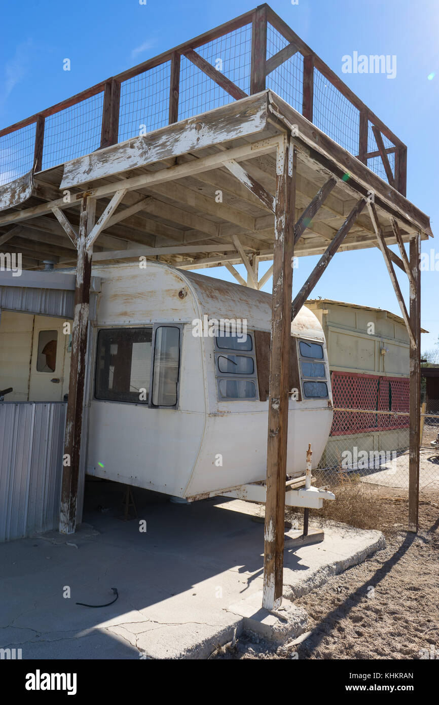 Abgebrochene Anhänger in Bombay Beach Kalifornien Stockfoto