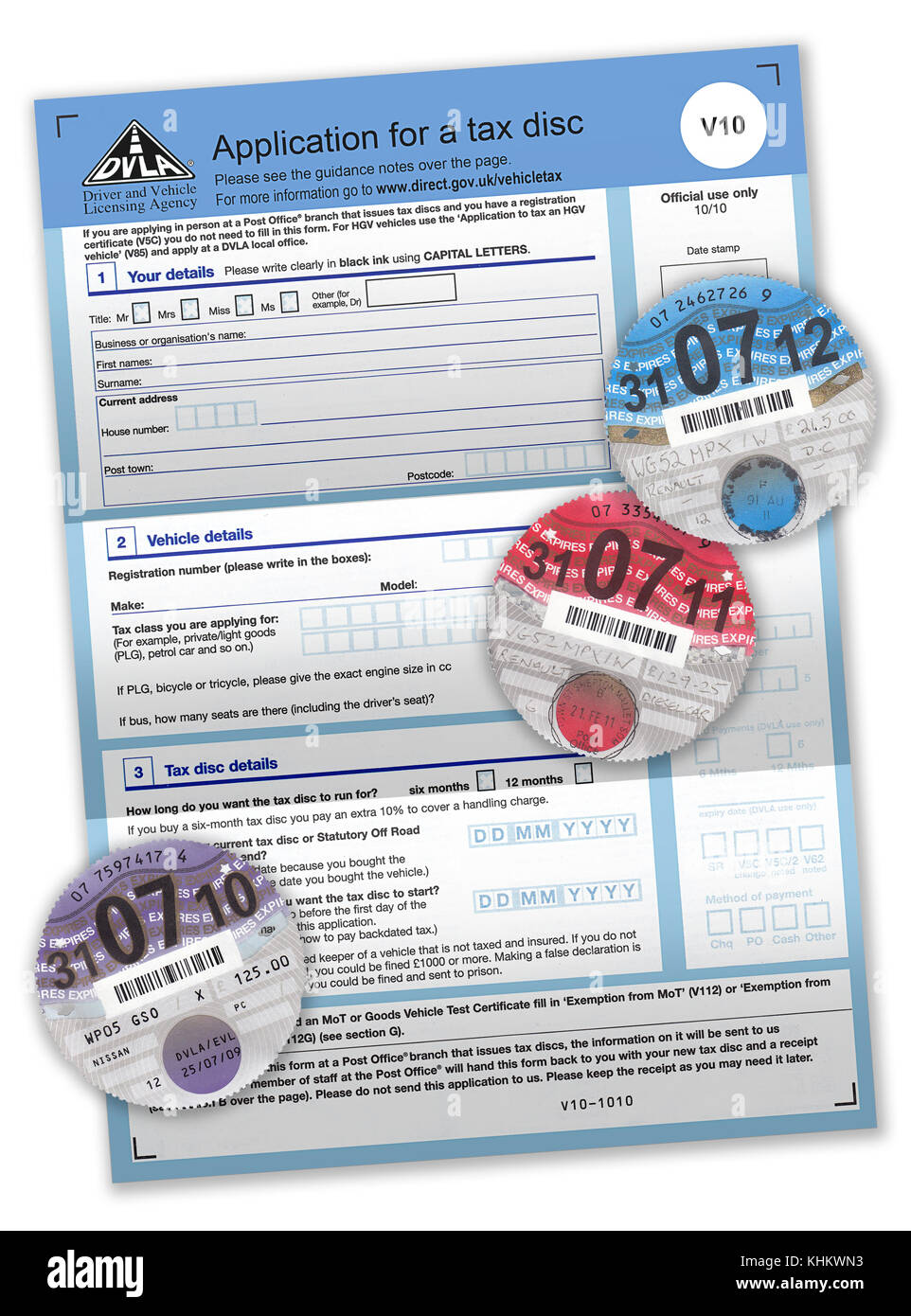 Kfz-steuer Discs Stockfoto
