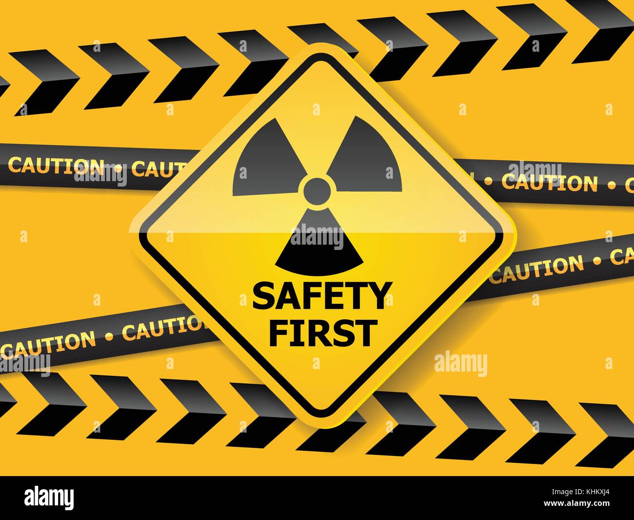 Abbildung: Strahlung Warnzeichen auf gelbe Wand vector Hintergrund Stock Vektor