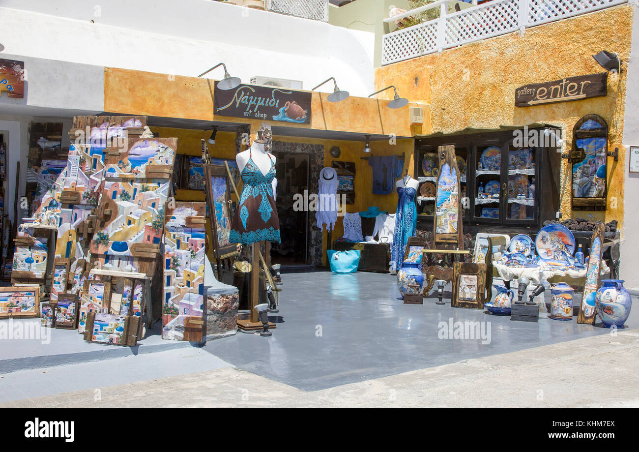 Souvenir shop in Oia, Santorini, Kykladen, Griechenland, Mittelmeer, Europa Stockfoto
