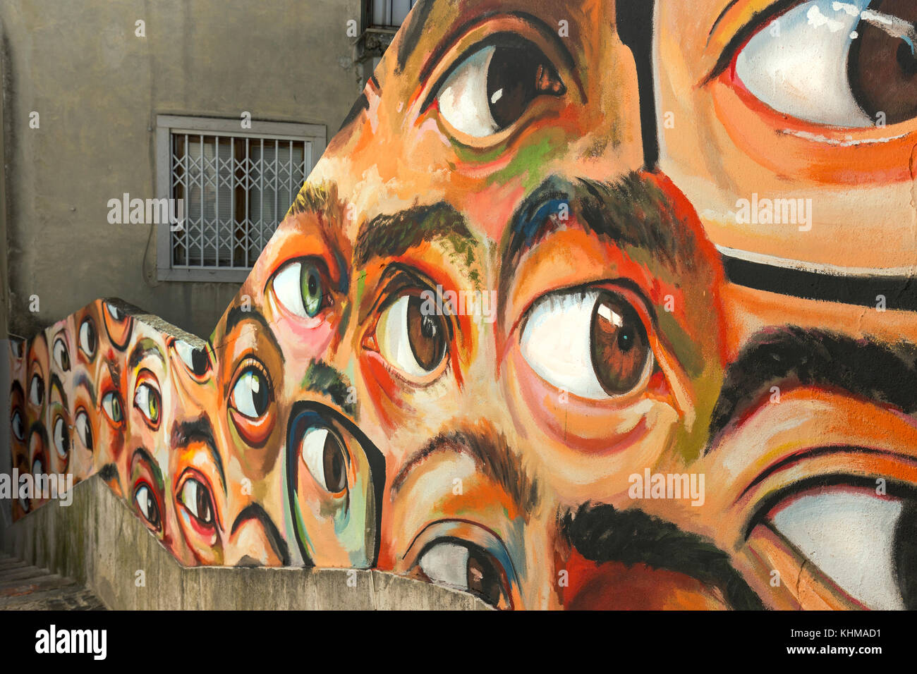 Wandmalerei, Streetart, Graffiti, Augen, Beco do Maldonado, Alfama, Lissabon, Portugal, Europa Stockfoto