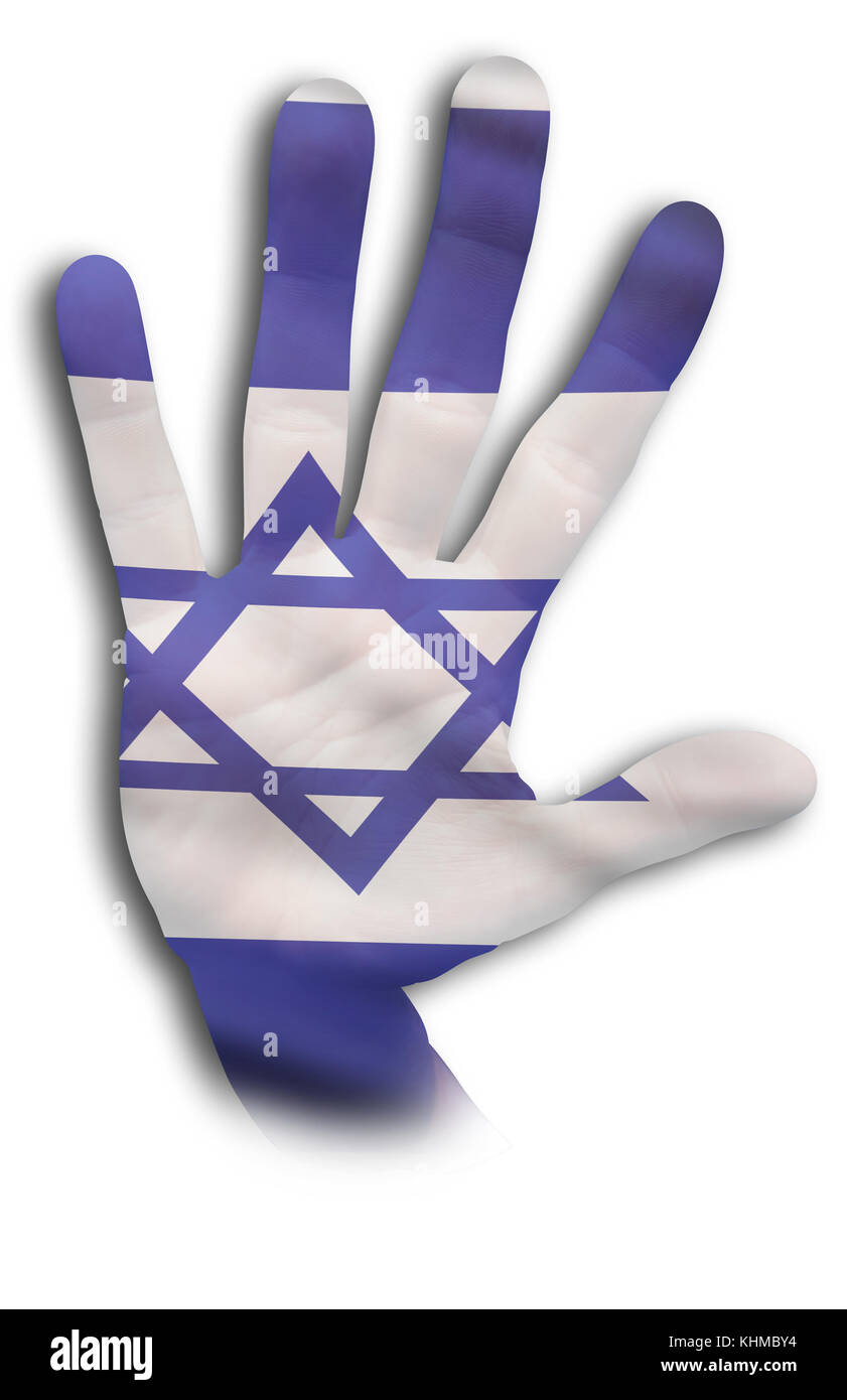 Israelische hand wth die Israel Flagge. Stockfoto