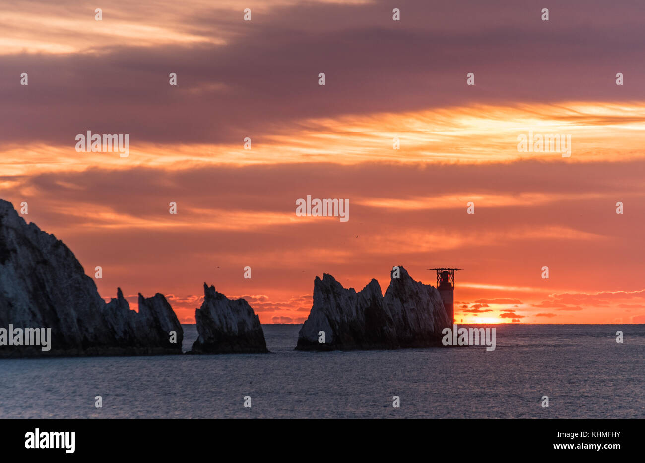 Alum Bay. sunset neben dem Leuchtturm Stockfoto