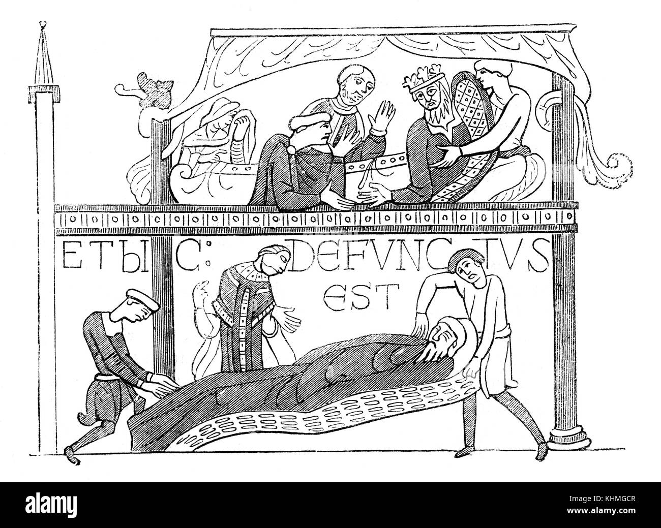 Die Krankheit und den Tod von Edward dem Bekenner am 5. Januar 1066. Vom Teppich von Bayeux Stockfoto