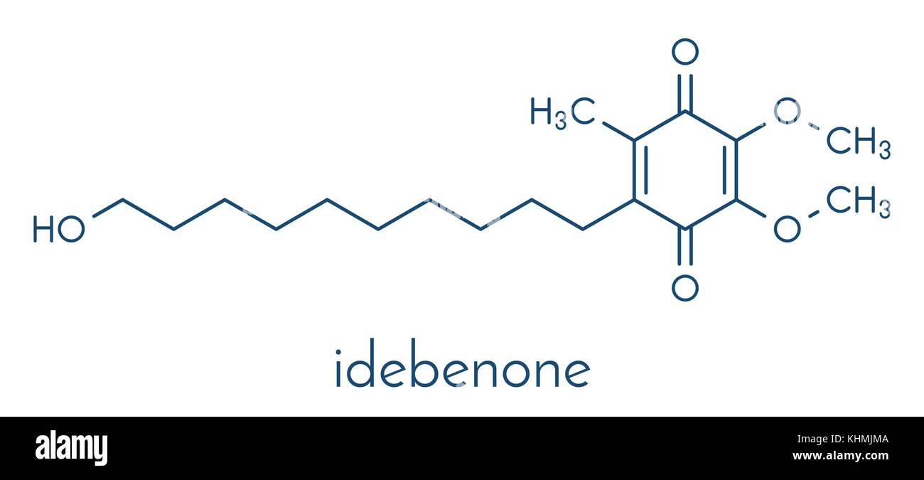 Idebenone Droge Molekül. Skelettmuskulatur Formel. Stock Vektor