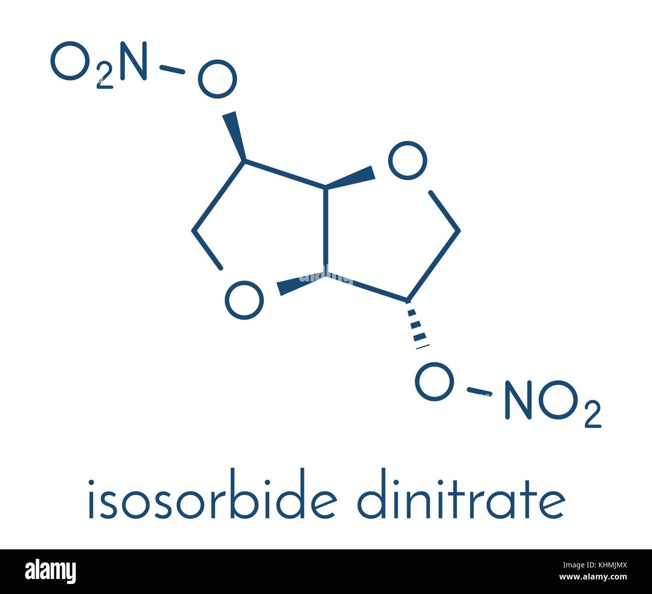 Isosorbide dinitrate (ISDN) Vasodilatator Droge Molekül. in der Behandlung von Herz bezogenen Brustschmerzen verwendet. Skelettmuskulatur Formel. Stock Vektor