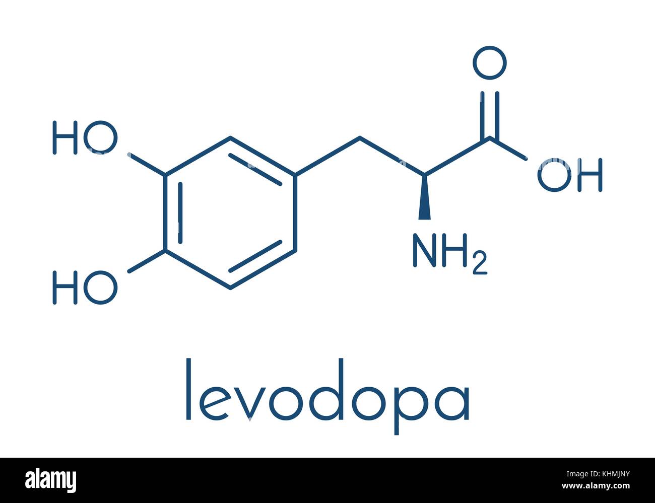 L-Dopa (Levodopa) der Parkinson Krankheit Droge Molekül. Skelettmuskulatur Formel. Stock Vektor