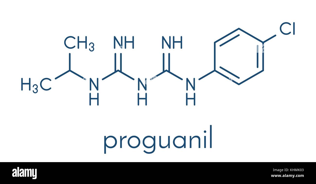 Proguanil prophylaktische Arzneimittel gegen Malaria Molekül. Skelettmuskulatur Formel. Stock Vektor