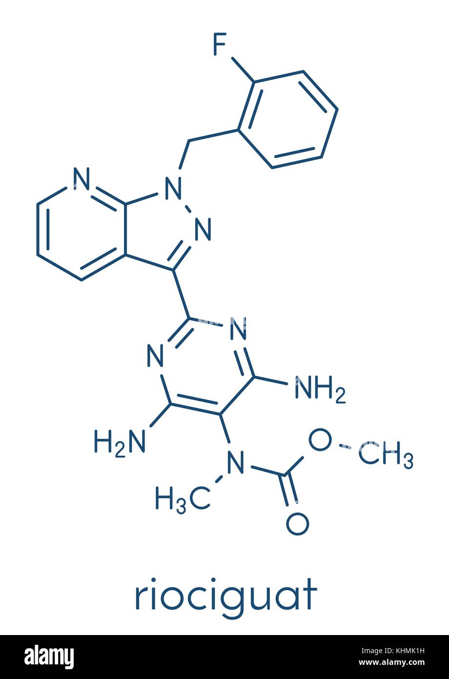 Riociguat pulmonale Hypertonie (PH) Droge Molekül. Stimulator der löslichen Guanylatcyclase (Sgc). Skelettmuskulatur Formel. Stock Vektor