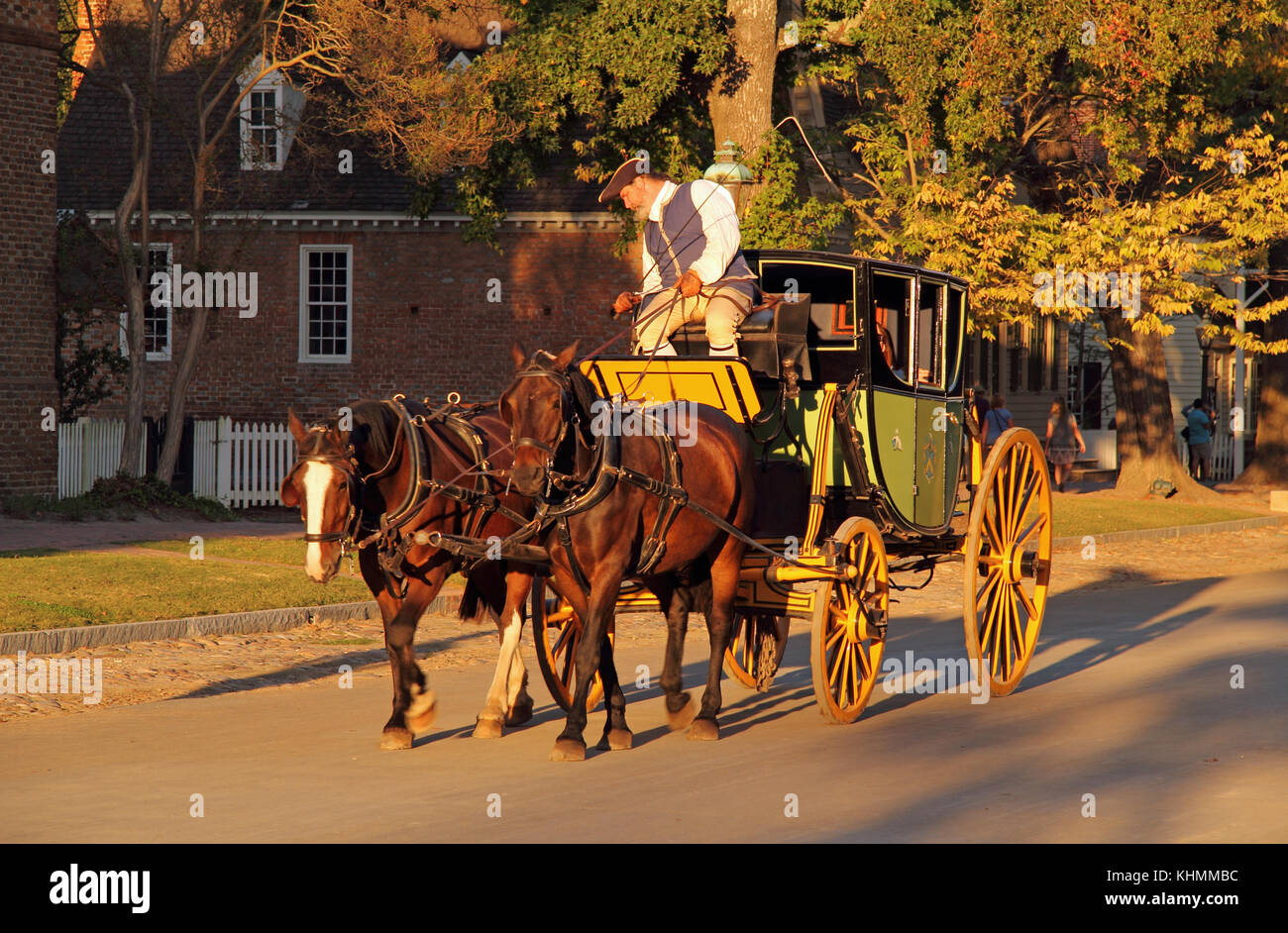 Das Pferd und Wagen war die primäre Methode der Transport von Kolonisten, die in Williamsburg und anderen frühen Gemeinden in Virginia lebte verwendet Stockfoto