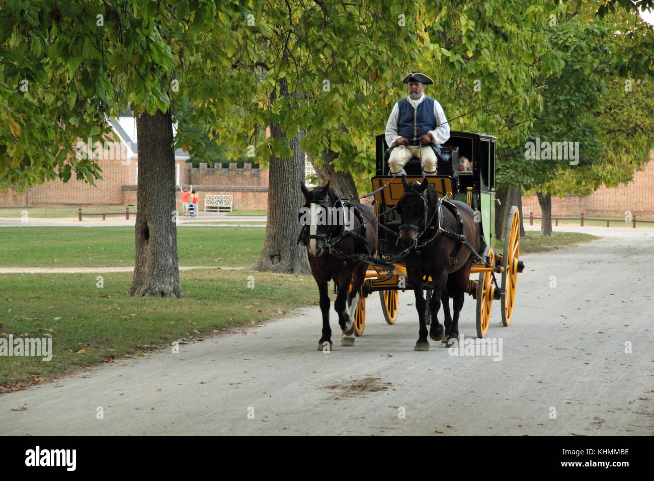 Das Pferd und Wagen war die primäre Methode der Transport von Kolonisten, die in Williamsburg und anderen frühen Gemeinden in Virginia lebte verwendet Stockfoto