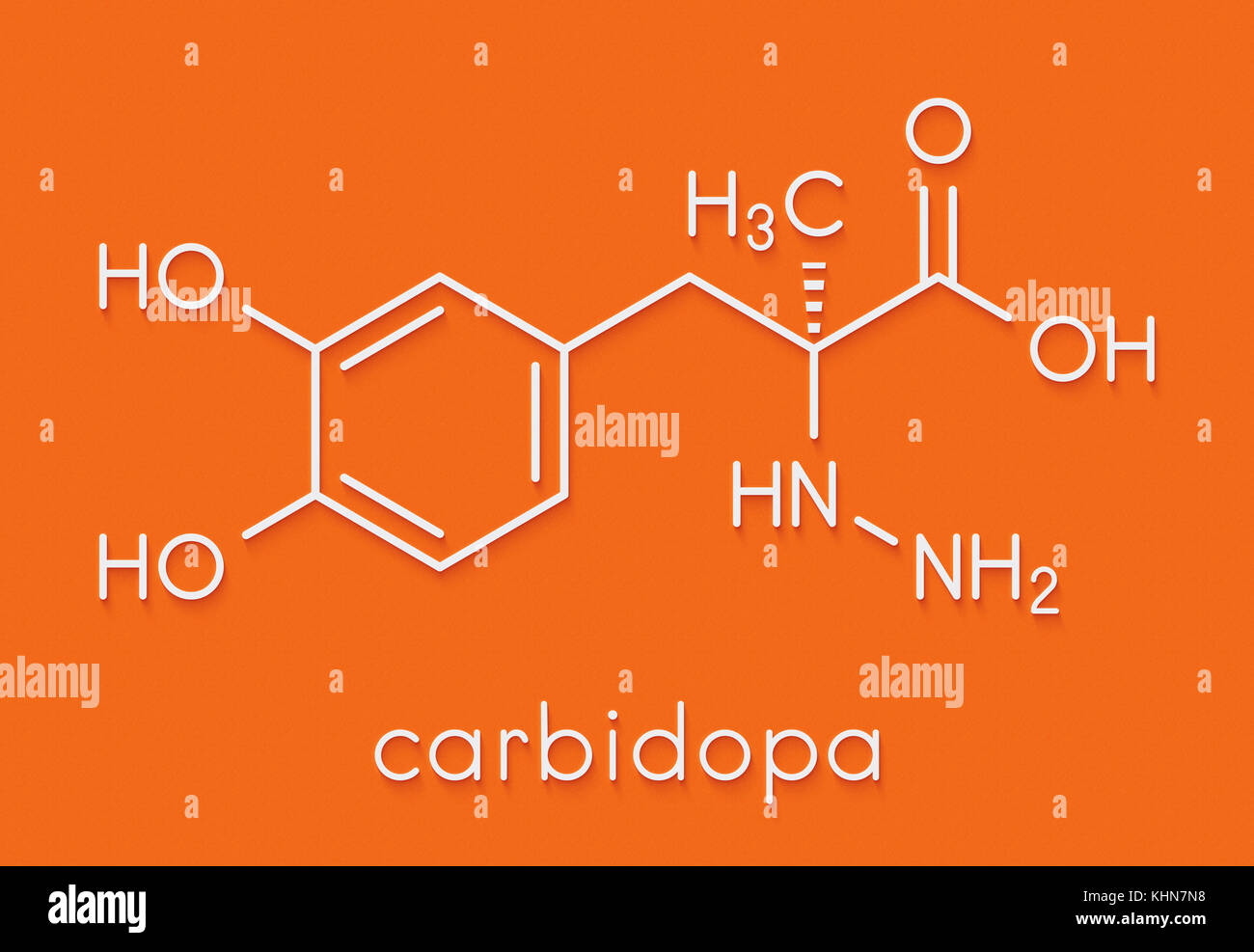 Von carbidopa Parkinson Droge. verhindert, dass periphere Abbau von Levodopa, wodurch mehr L-Dopa, das Gehirn zu erreichen. Der skelettmuskulatur Formel. Stockfoto