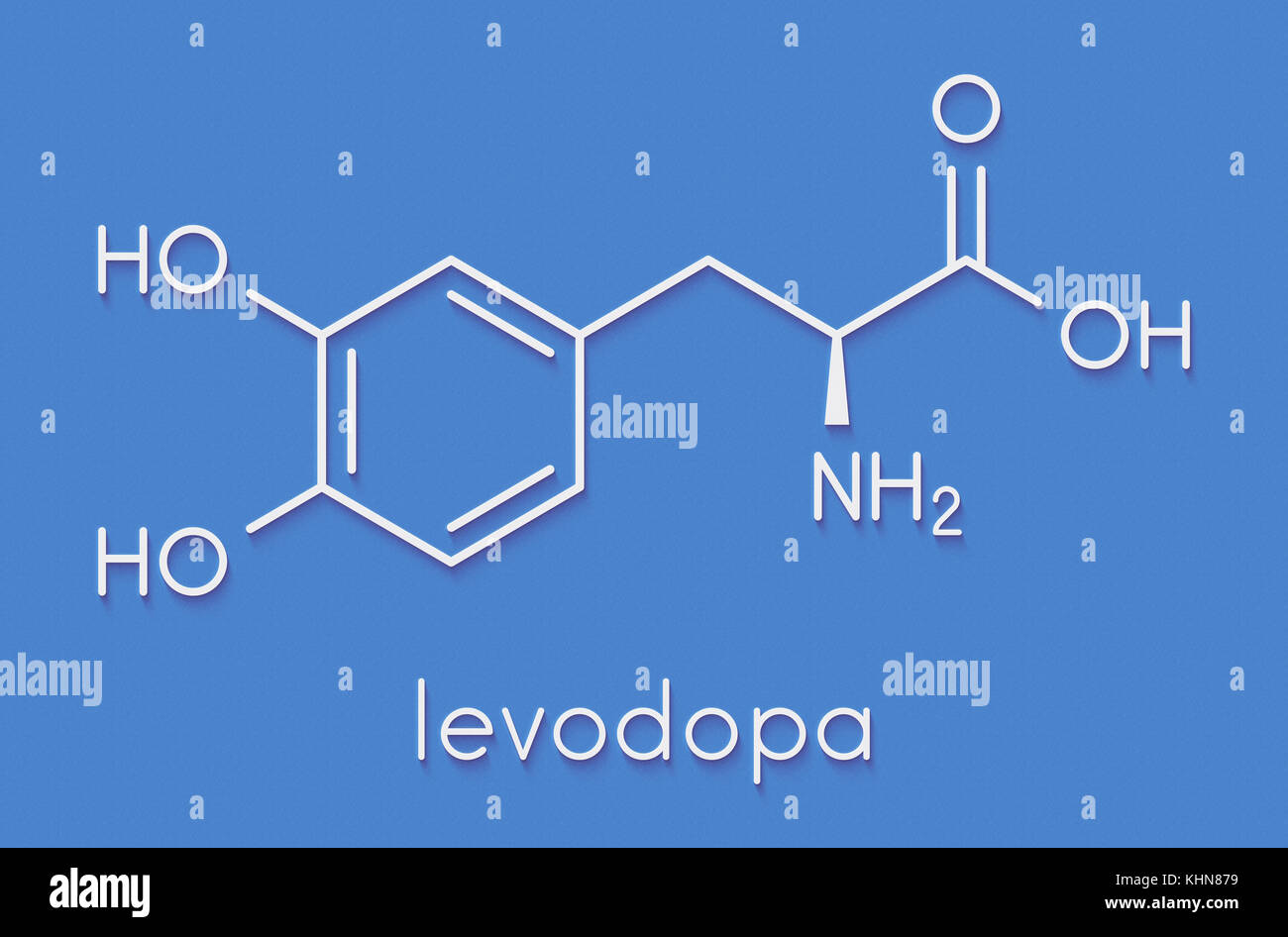 L-Dopa (Levodopa) der Parkinson Krankheit Droge Molekül. Skelettmuskulatur Formel. Stockfoto