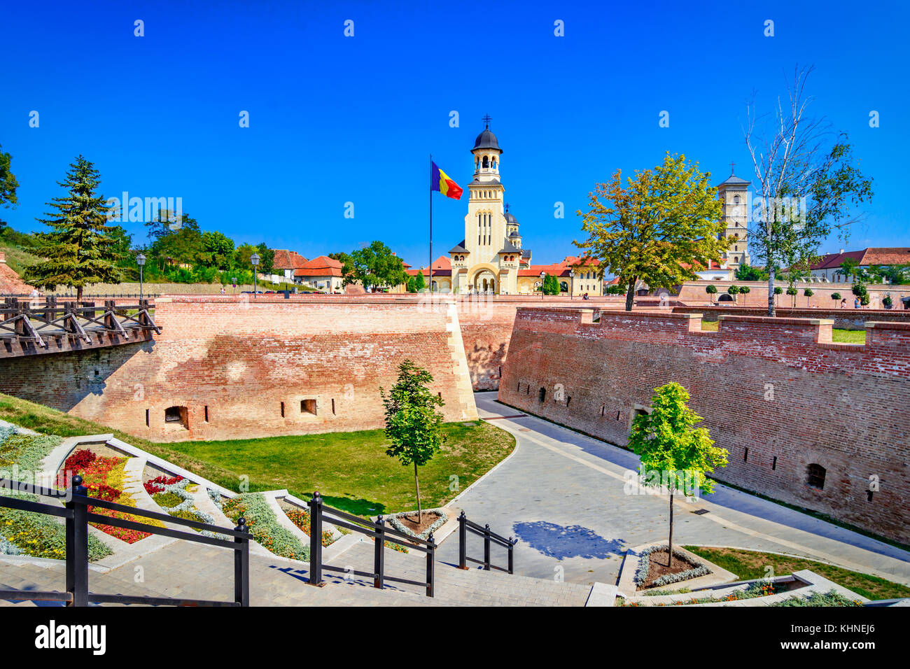 Glockenturm der erzbischöflichen Kathedrale, Alba Iulia, Alba-Romania Stockfoto