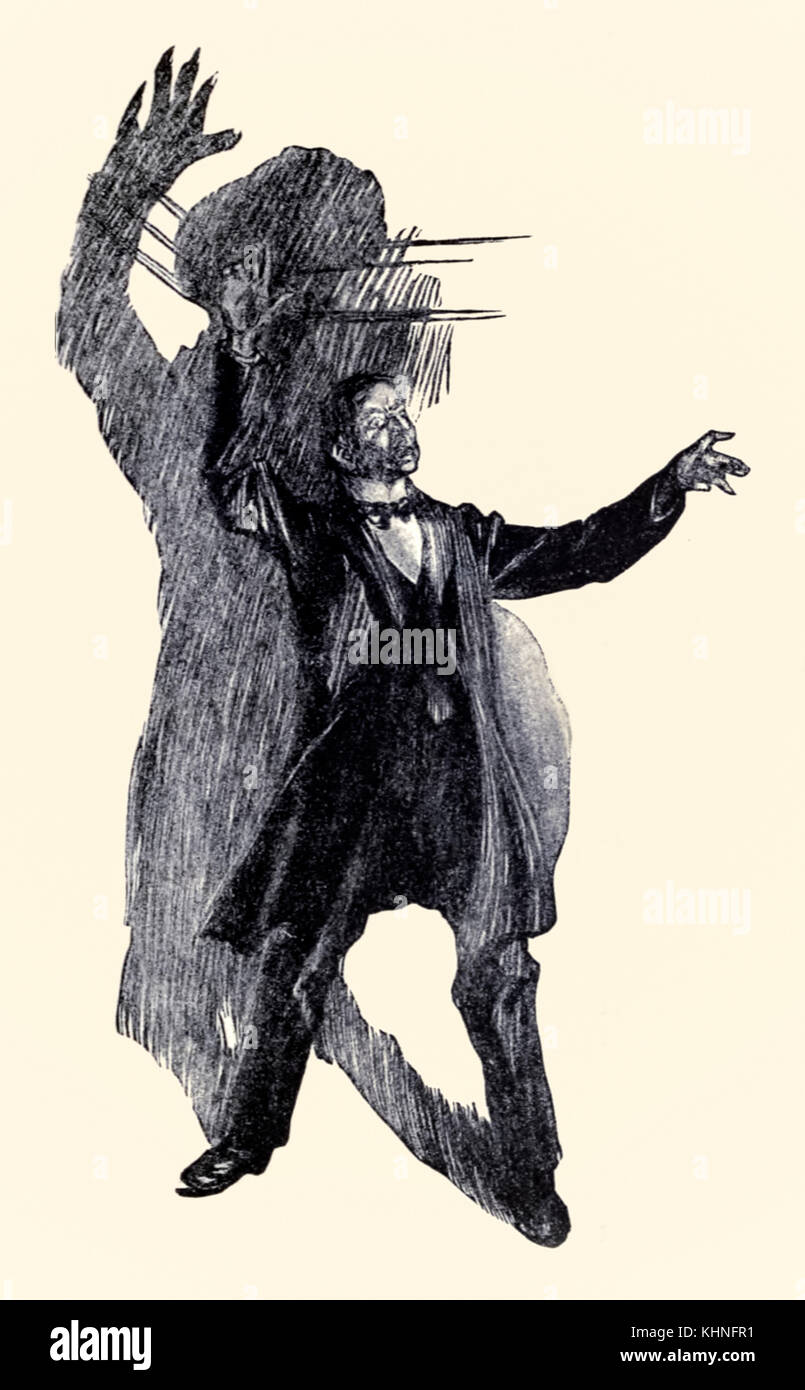 "Es stand Henry Jekyll' aus der 'Seltsame Fall von Dr. Jekyll und Mr Hyde" von Robert Louis Stevenson (1850-1894) illustriert von Charles Raymond Macaulay (1871-1934). Weitere Informationen finden Sie unten. Stockfoto