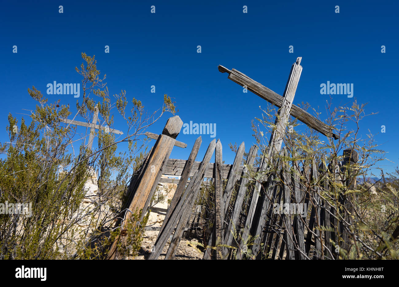 Verlassene Gräber in Terlingua Ghost Town Stockfoto