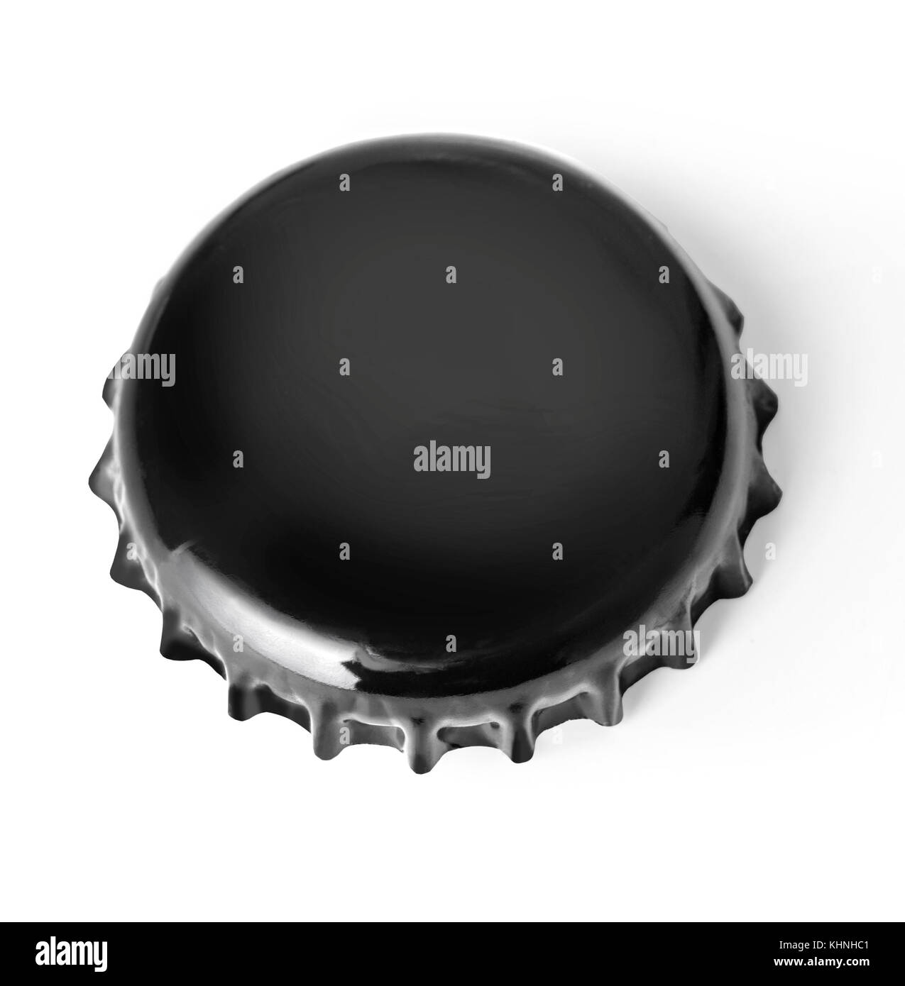 Ein Black Metal Ausgleichsbehälters auf Glasflaschen verwendet. direkt über dem Schoß, auf weißem Hintergrund. mit Freistellungspfad Stockfoto