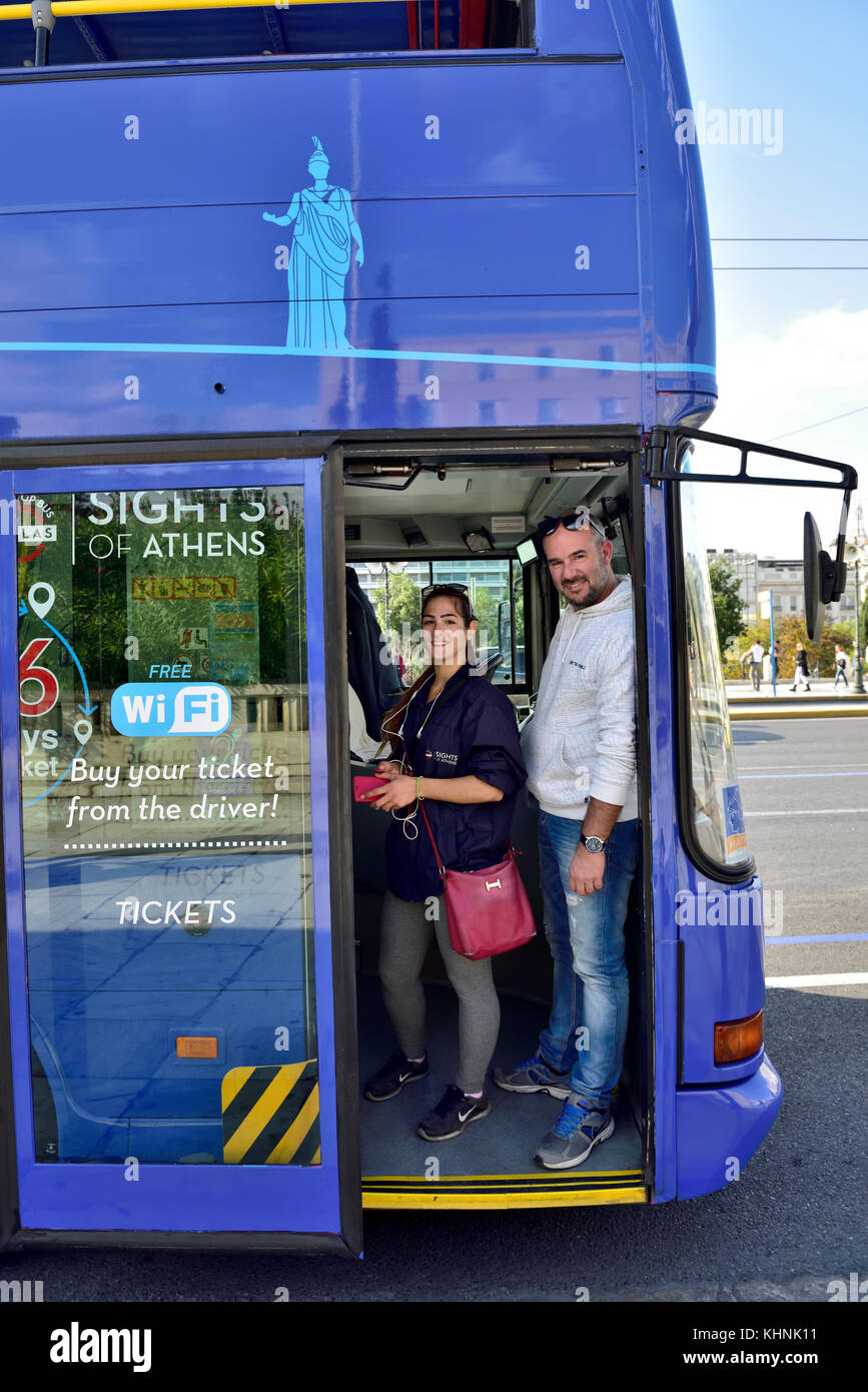 Sightseeing tourist Hop on-Hop off-ites's Bus von Athen in Athen, Griechenland Stockfoto