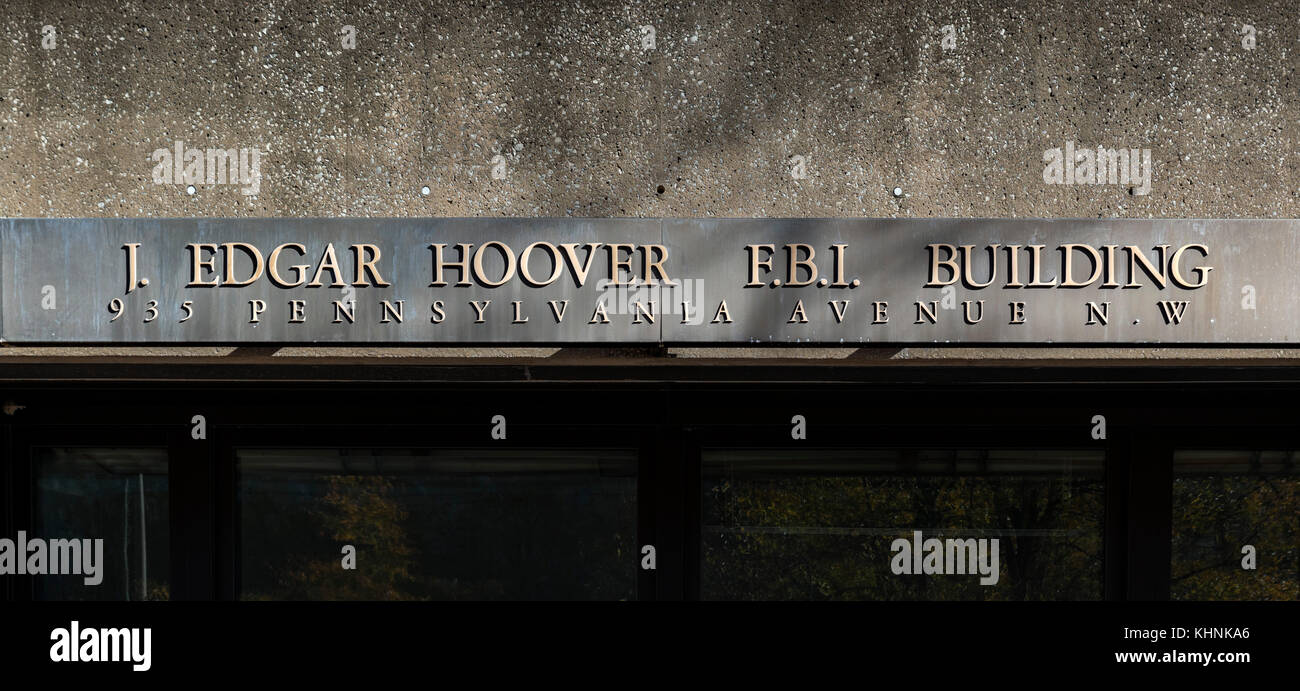 Eingang zum J Edgar Hoover Gebäude, das Hauptquartier des FBI, der Pennsylvania Avenue, Washington DC, USA Stockfoto