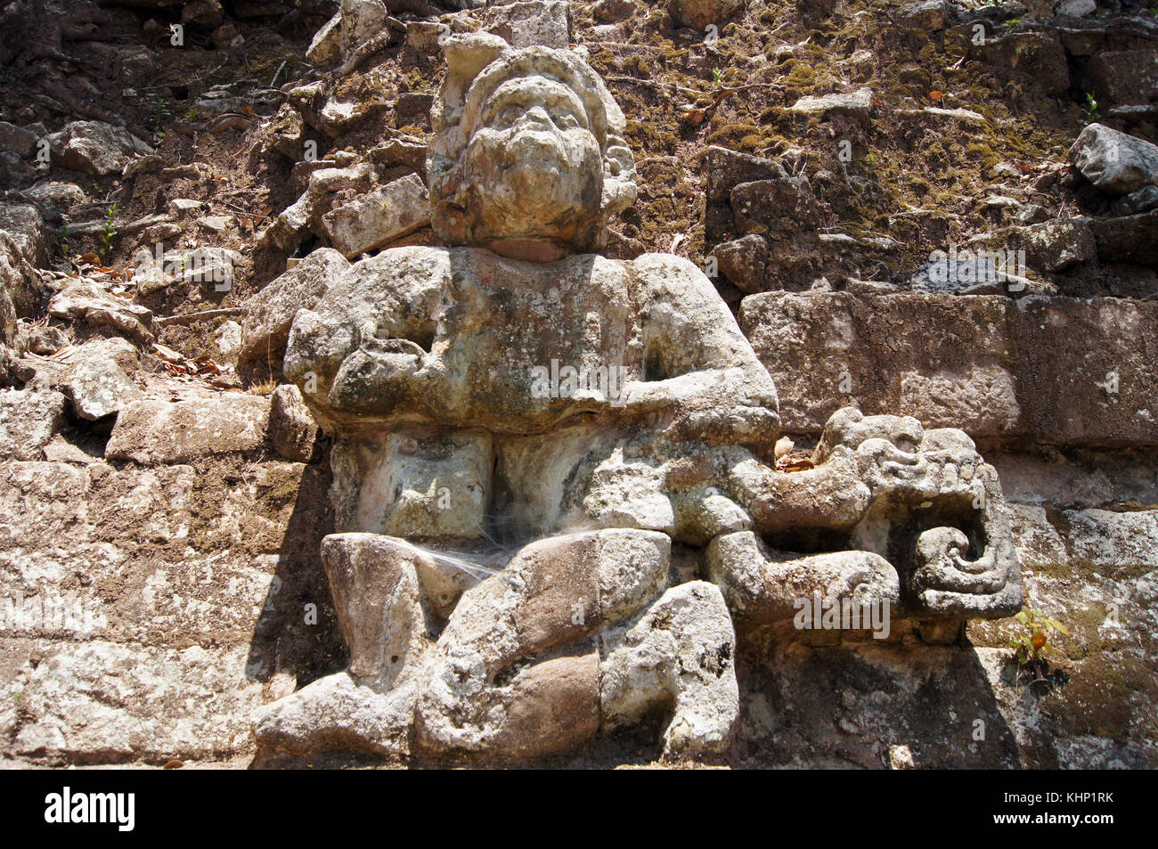 Pyramide und Stein Affe in Copan, Honduras Stockfoto