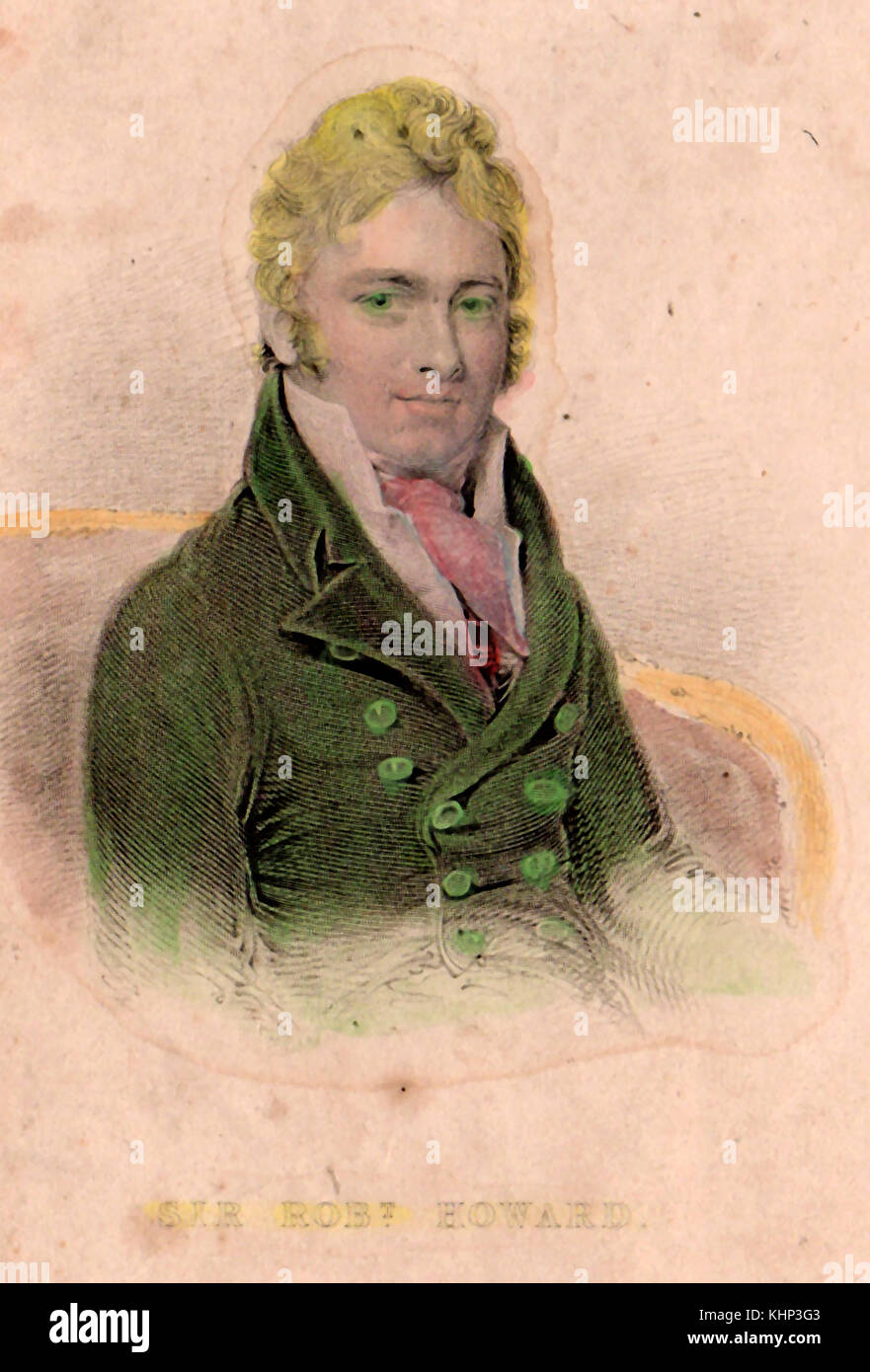 Ein frühes Alter hand farbigen Porträt drucken von Sir Robert Howard (1757-1815), der später die 2. Earl von Wicklow in Irland. Mitglied des Parlaments für St Johnstown (1776 - 1789) Stockfoto