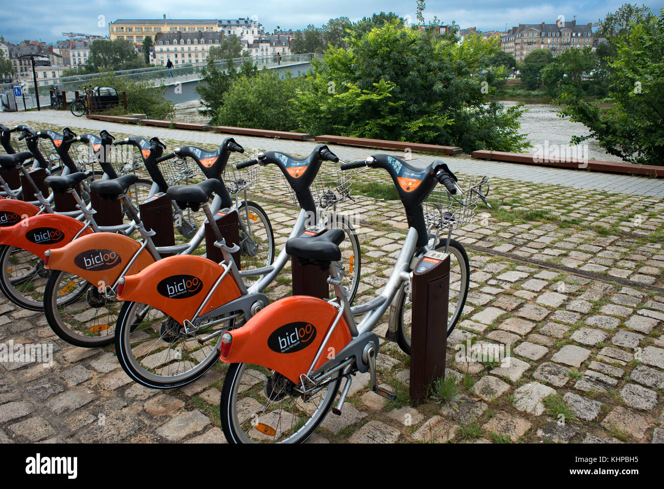 Leihfahrräder, Nantes, Departement Loire-Atlantique, Pays de la Loire, Frankreich, Europa, PublicGround. Ile beaulieu, Ile de nantes, Quai Francois Mitte Stockfoto