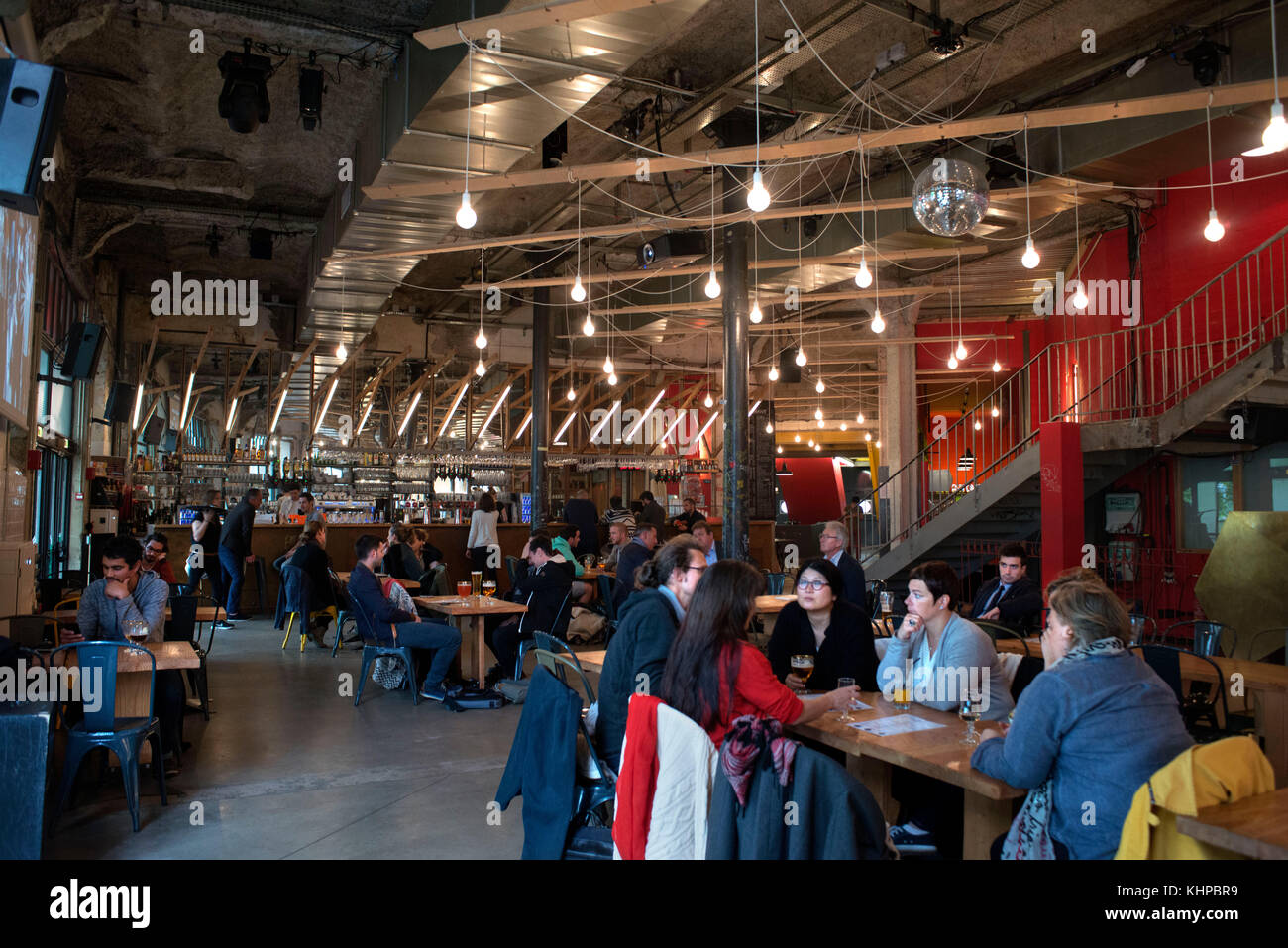 Einzigartige, alte Keksfabrik LU im Kulturzentrum und in der Bar, Nantes, Loire Atlantique, Frankreich. Stockfoto